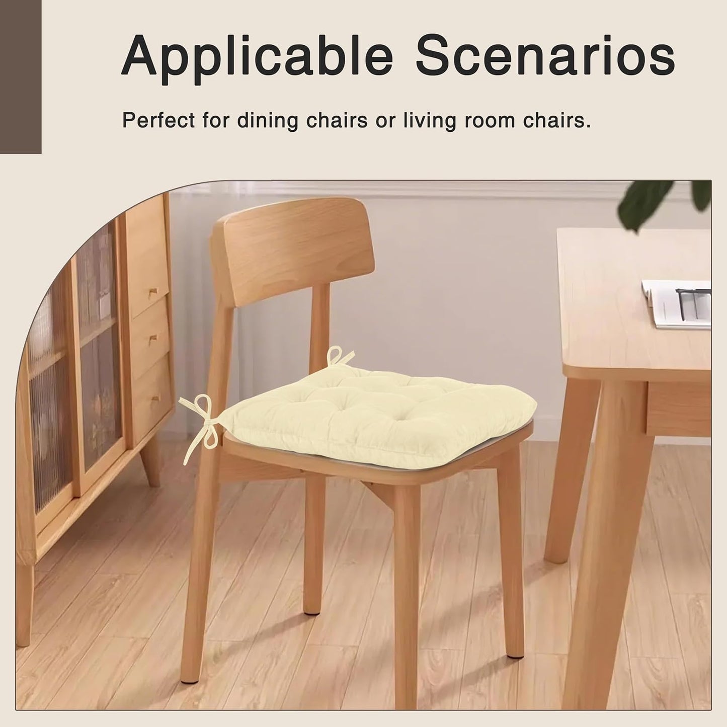 OVOV Chair Cushions for Dining Chairs Set of 6 Tufted Indoor Chair Pads with Ties Soft Square Seat Cushions for Kitchen Chairs 15.5"x15.5",White