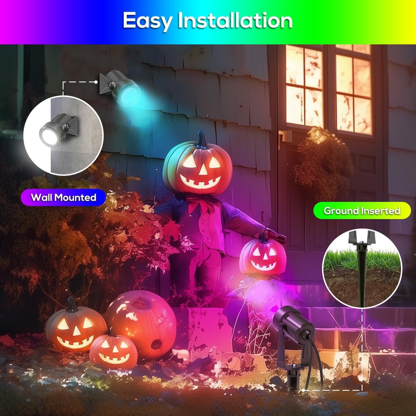 ZYAN Solar Powered Landscape Spotlights Outdoor Waterproof IP65, RGBW Colored Spotlights for Garden Yard, Auto On/Off Remoto Control Spot Lights for Plant, Tree, Patio, Path, Lawn, Wall (8 Pack)