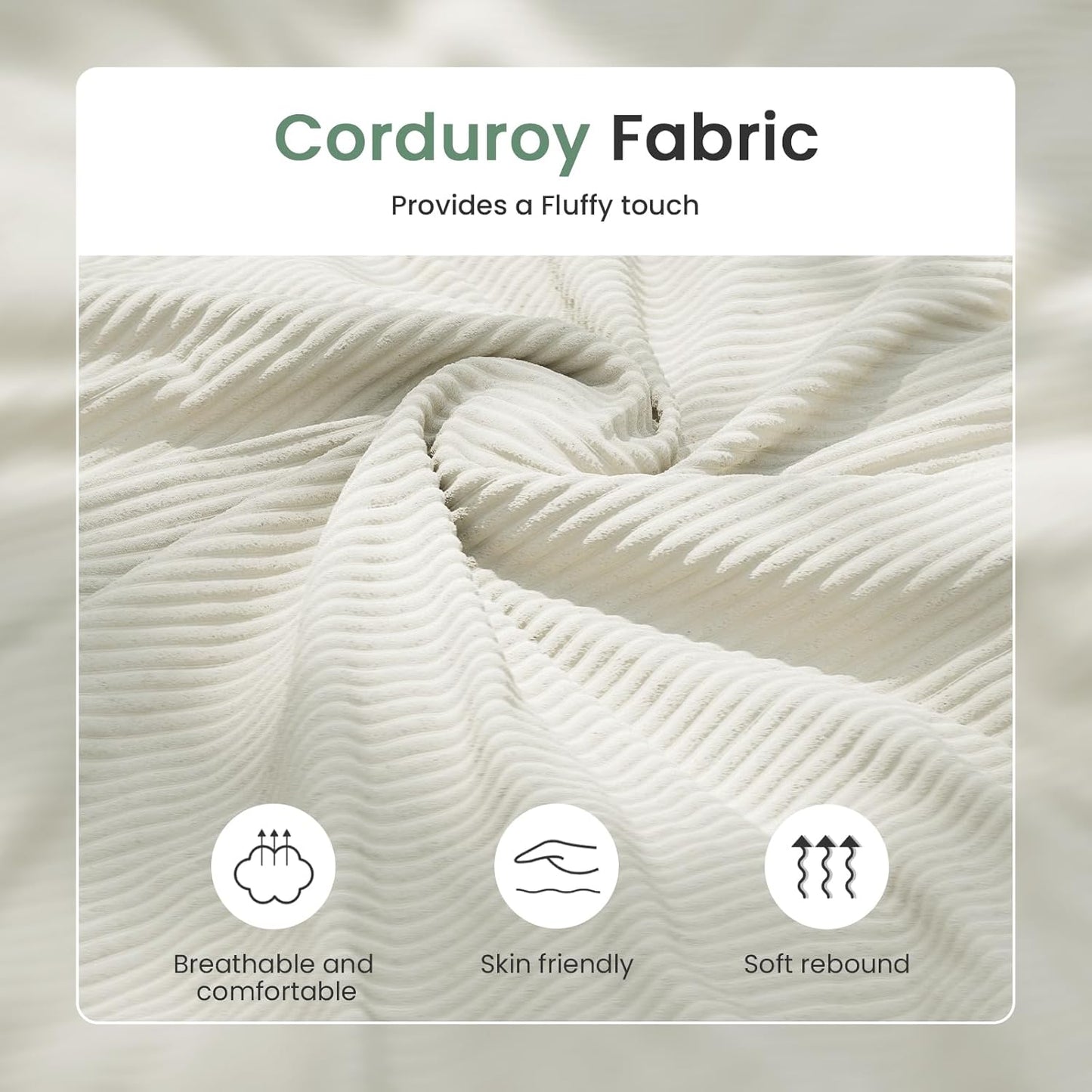 63" Corduroy Sofa Couch Loveseat for Living Room, Small Seep Seat Loveseat Sofa for Bedroom, Comfy Chenille Couch for Small Spaces, White Corduroy