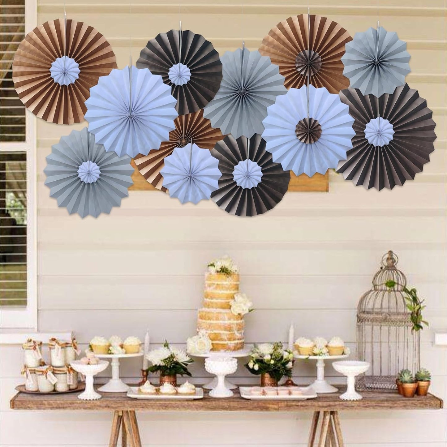 Brown Party Decorations,Brown Wedding Decorations for Party Events Accessories,Brown Birthday Decorations,Boho Party Decoration,Fall Decorations 16in Hanging Paper Fans 30 Color DIY Set(Brown)