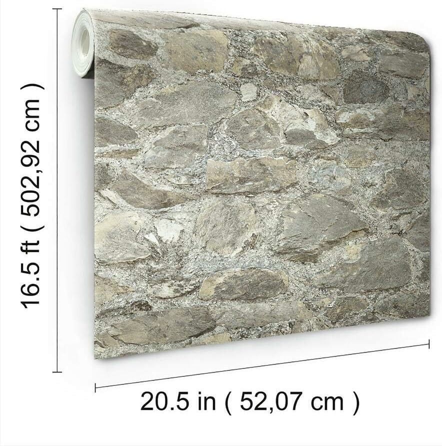 RoomMates RMK9096WP Gray and Almond Weathered Stone Peel and Stick Wallpaper
