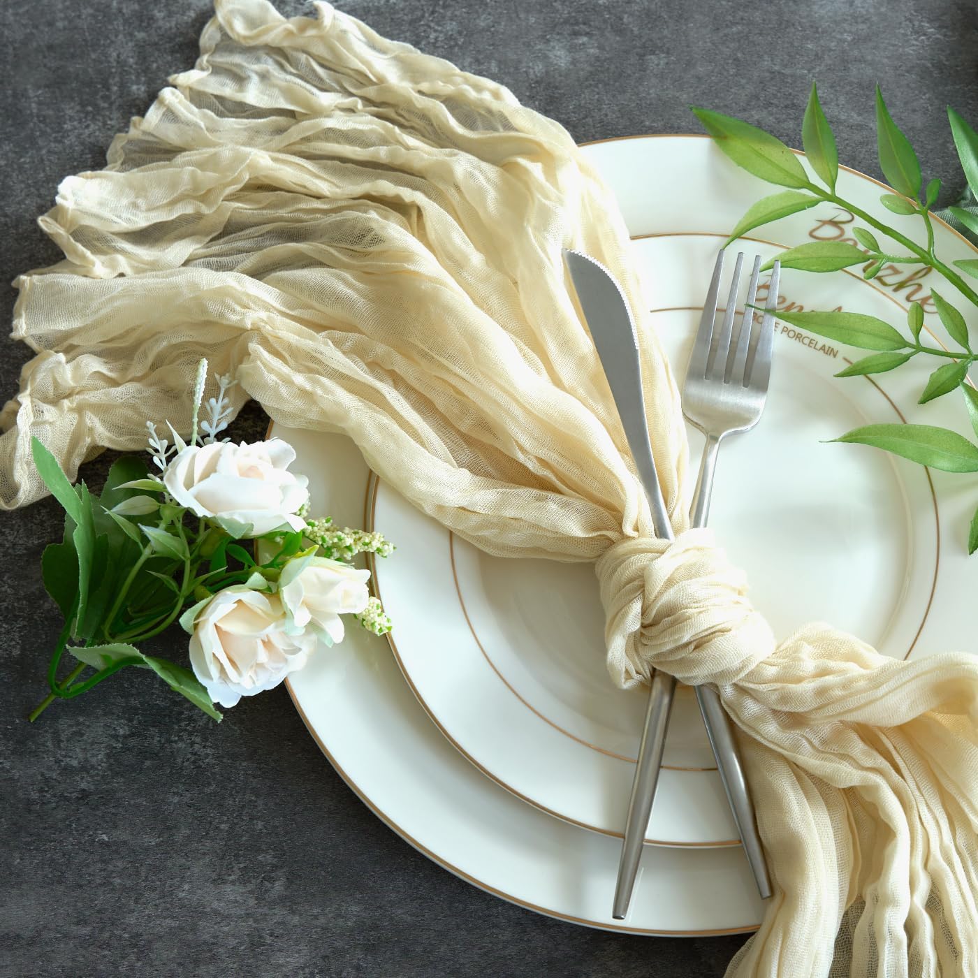 Sioloc 10 Pack Beige Cheesecloth Table Runner Fall Autumn Decor for Home 10ft Table Cloth for Tea Wedding Birthday Party Baby Bridal Shower Halloween Thanksgiving