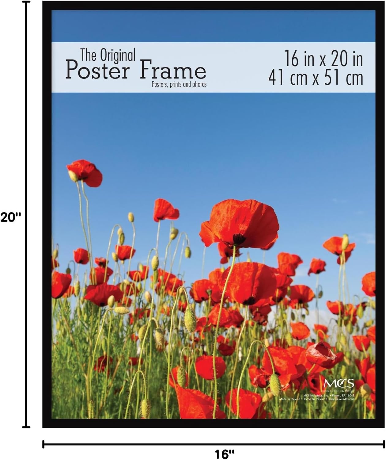 MCS Original Poster Frame 16x20 Black Lightweight Vertical & Horizontal Wall Hanging Large Picture Frame for Posters, Art Prints & Gallery Wall (1-Pack)
