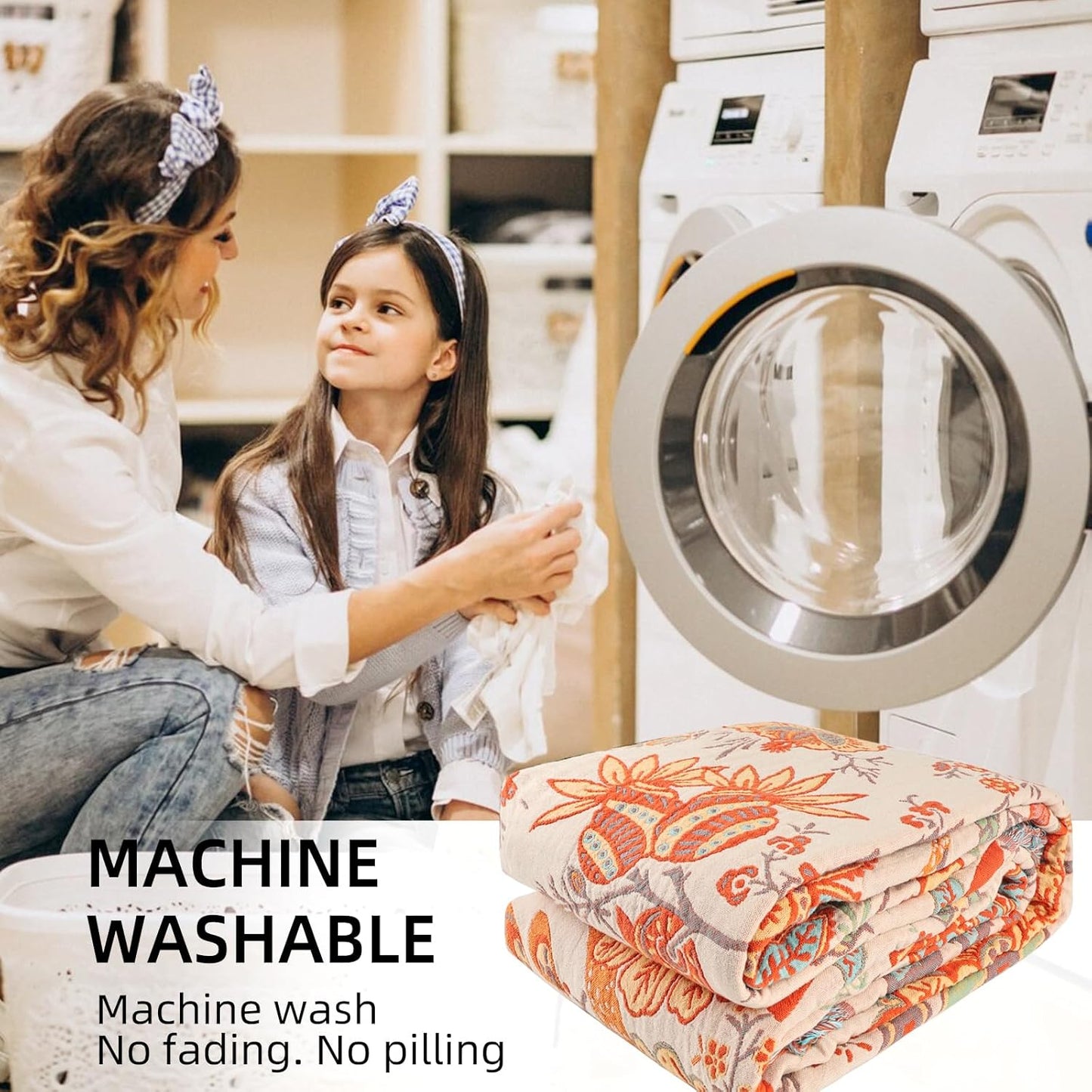 Boho Throw Blanket for Bed - 100% Pure Cotton Ultra Soft Rustic Quilt - Farmhouse Decor Bed Blankets, All Season Rustic Throw for Sofa Couch Chair(60''×80'', Floral)