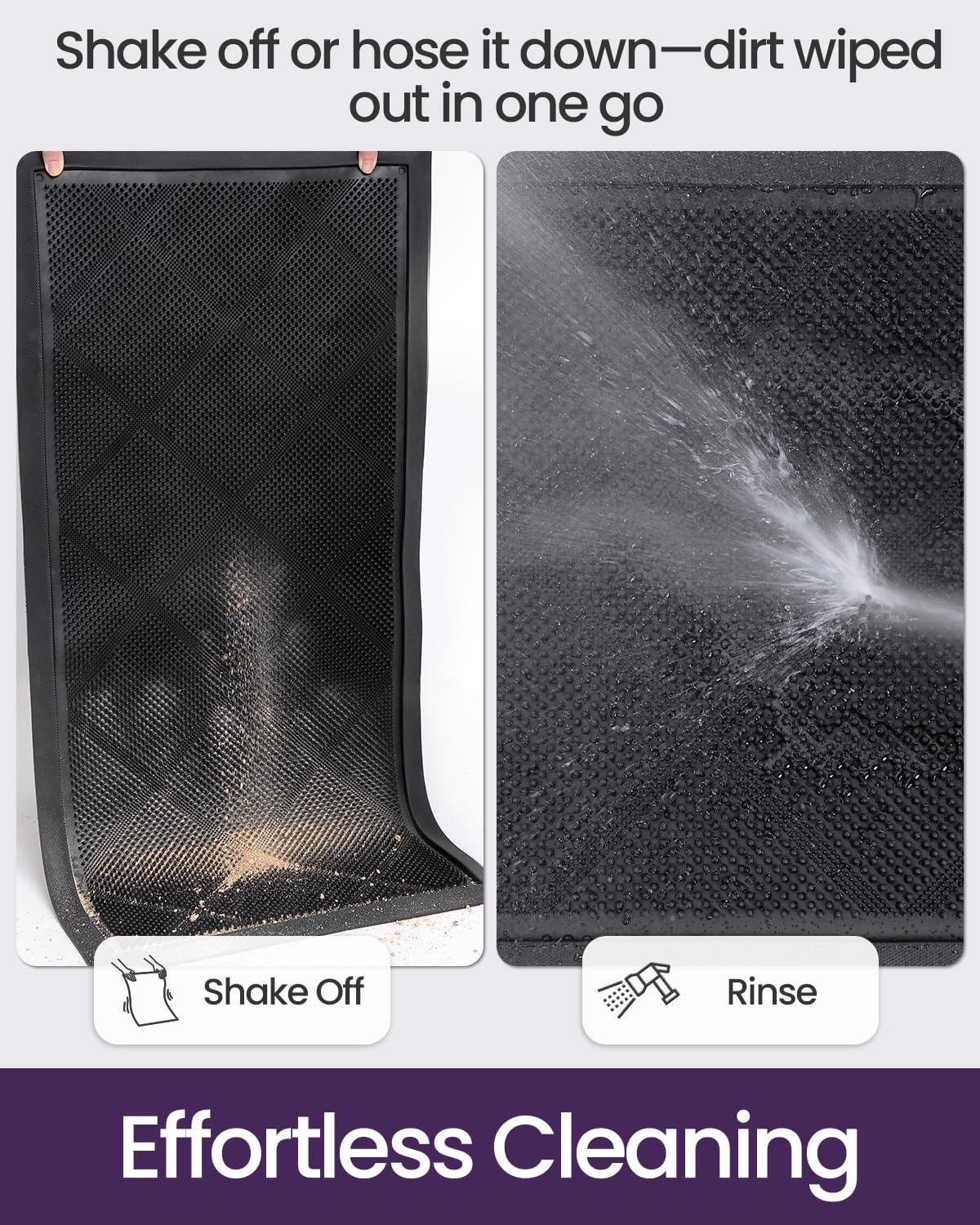 DEXI Front Door Mats Outside Entrance, 17x36 Rubber Waterproof Dirt Trapping Entry Mat for Entryway, Heavy Duty Non-Slip Low-Profile Welcome Doormat All Weather for Patio, Black