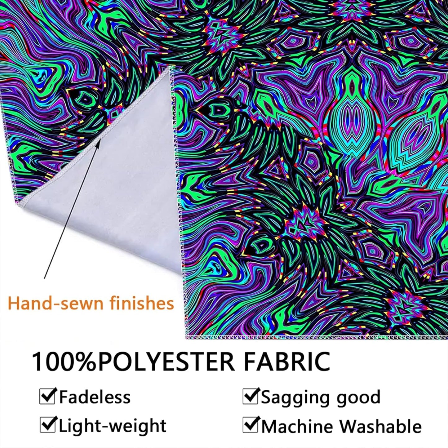 PSYHILAR Blacklight Mandala Tapestry for Bedroom, Psychedelic Black Light Posters for Adults and Teens, Neon UV Reactive Aesthetic Bohemian Art Wall Hanging Decor (90 x 70 Inches)