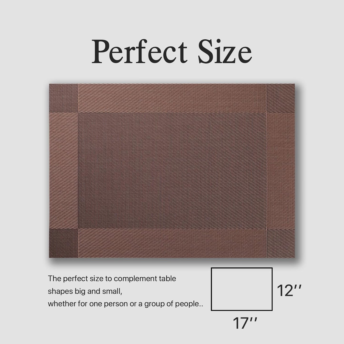 Placemats Set of 12 - Easy Clean Woven Vinyl Placemats for Dining Table, Indoor/Outdoor Place Mats, Washable PVC Table Mats(Brown Cube)