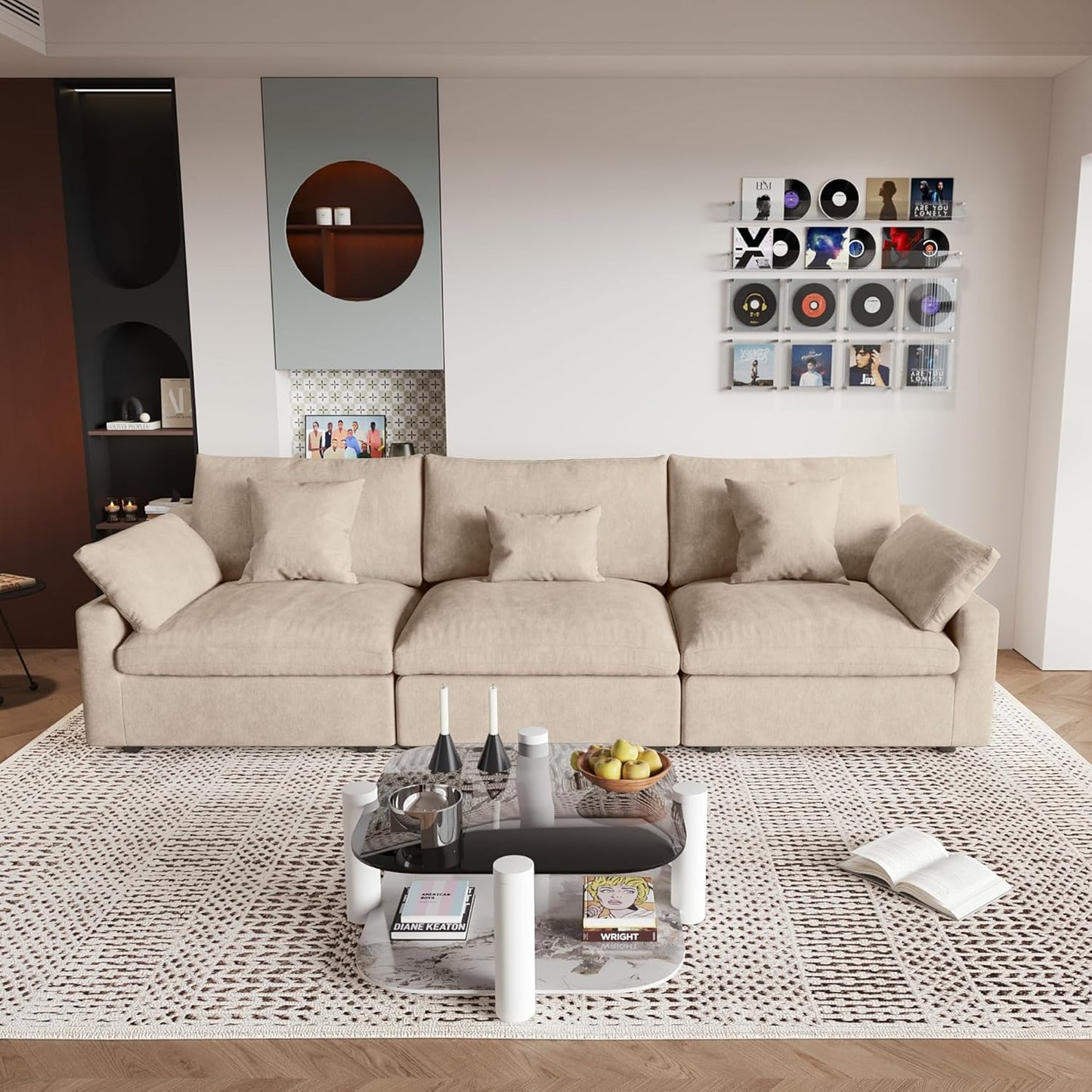 JACH Sectional Couches for Living Room, 3 Seater Cloud Sectional Couch with Deep Seat, Down Filled Modular Sofa, Covers Removeable & Washable, Sofas Furniture for Living Room, Khaki