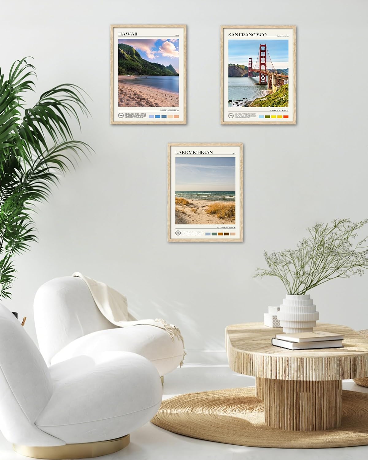 HesenDot Natural OAK Wood Lake Michigan Framed Wall Art,12x16in Natural Scenery Canvas Wall Print,Classic Urban City Landmark Wall Decor for Living Room,Bedroom,Office Gallery Gifts Set of 1