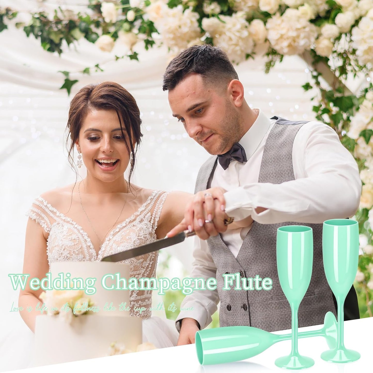 XUWAIDSGN Acrylic Champagne Flutes Toasting Glasses Unbreakable Mimosa Bar Reusable Wine Glasses Vintage Champagne Flutes Stemmed Drinking Cups 5.4 OZ for Christmas Birthday (10, Mint Green)