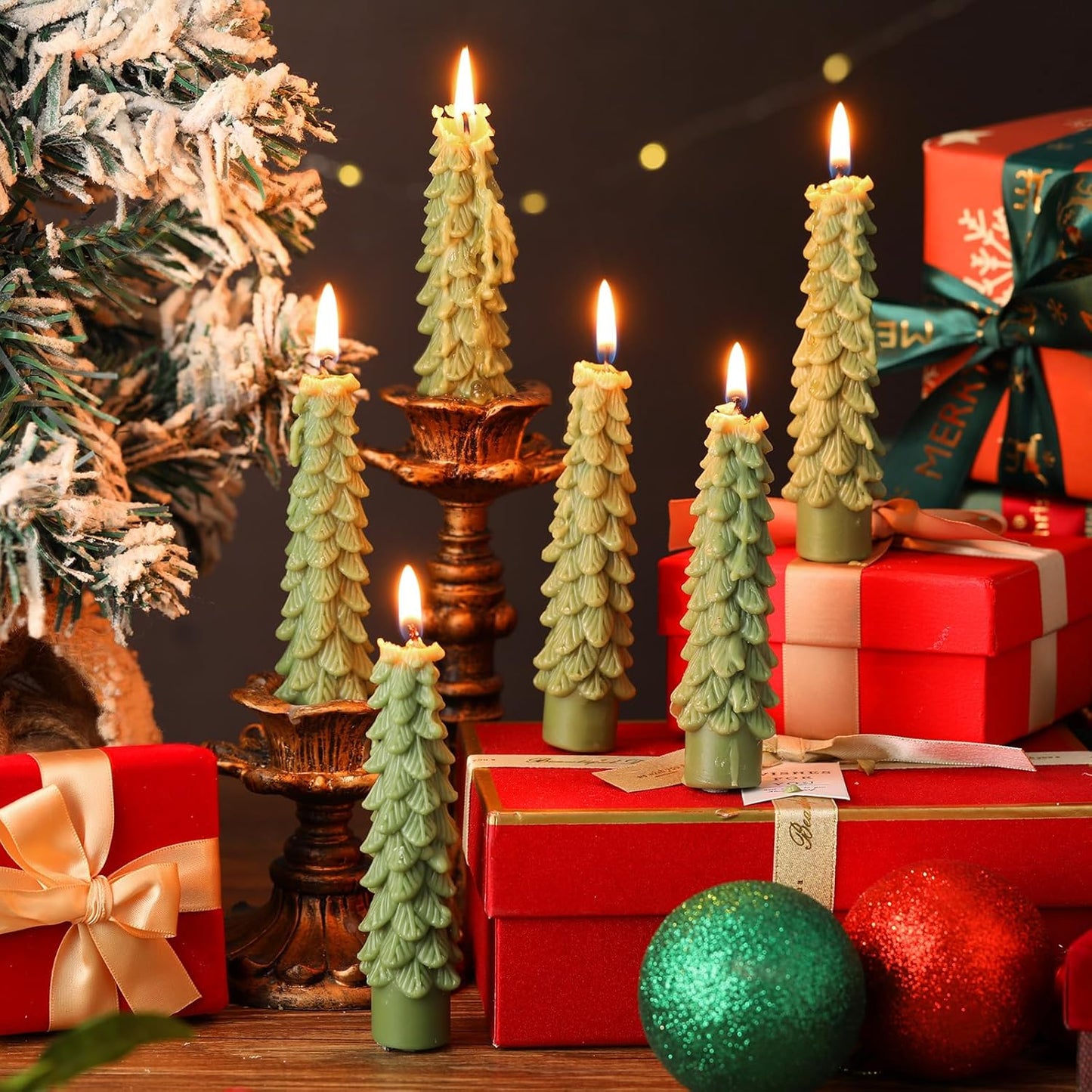 6 Pcs Christmas Tree Shaped Candles Xmas Wax Scented Candles Light Green Decorative Christmas Tree Gifts for Xmas Eve Winter Holiday Party New Year Bedroom Room Table Decor, Stylish Style