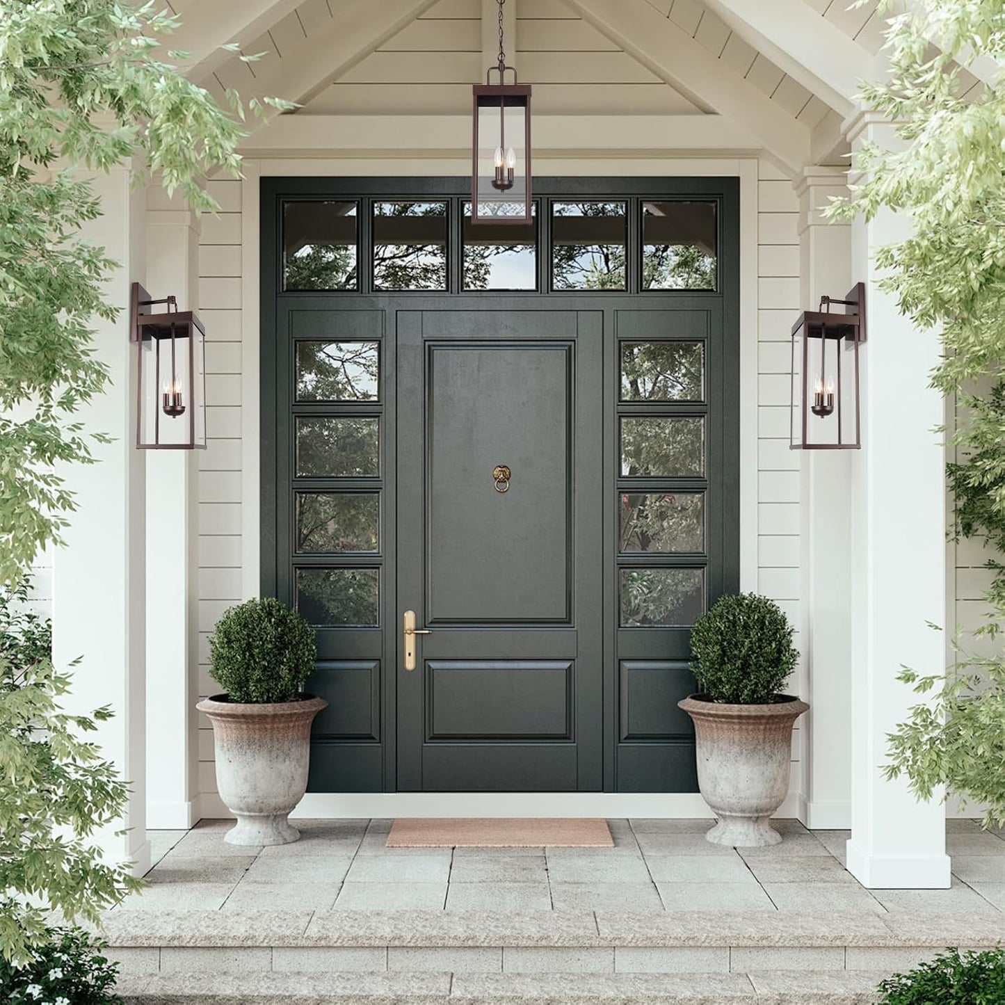 Large Outdoor Pendant Lantern Light Fixture for Front Porch, 24 Inch 3-Light Bronze Exterior Hanging Chandelier with Clear Glass, Outdoor Indoor Pendant Lamp for Patio, Gazebo, RZ008L-H ORB