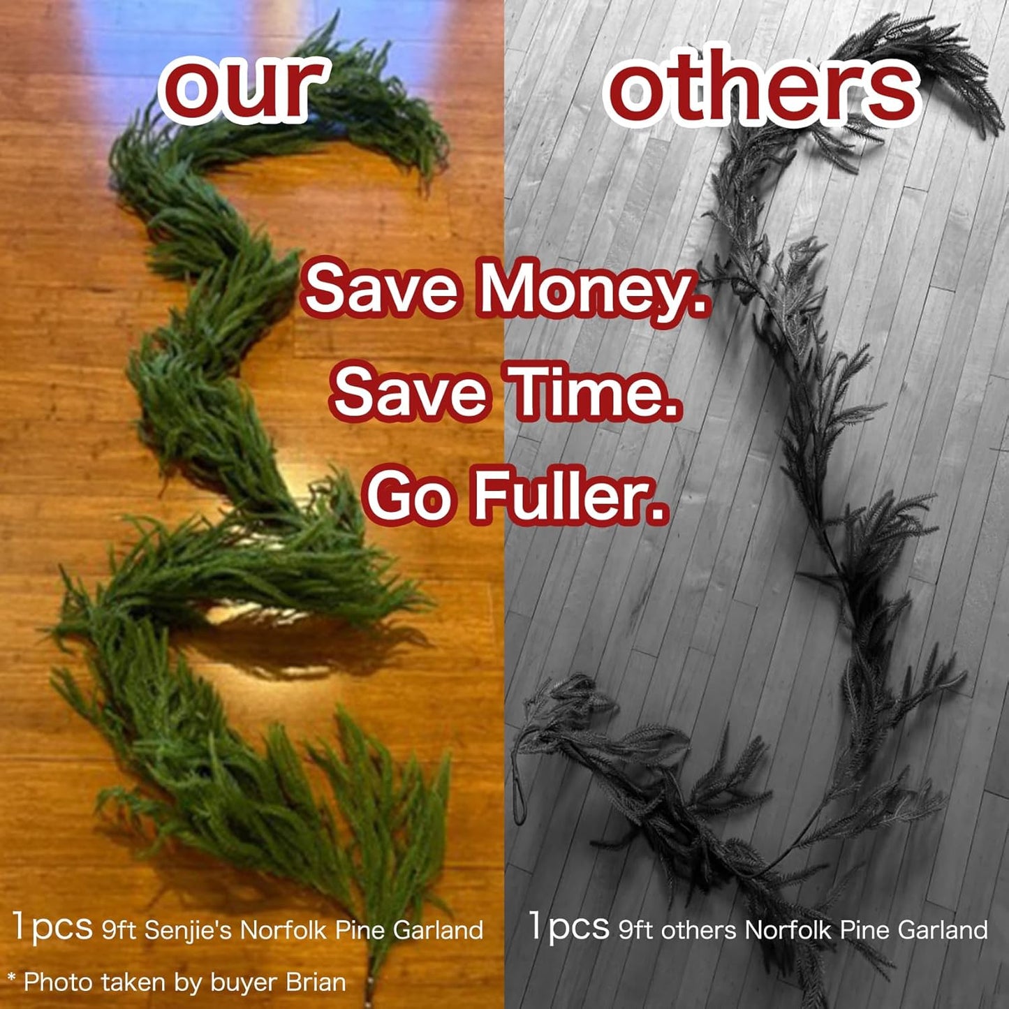 12FT Christmas Garlands Norfolk Pine Garland Real Touch Artificial Faux Greenery Garland for Holiday Indoor Outdoor Decor