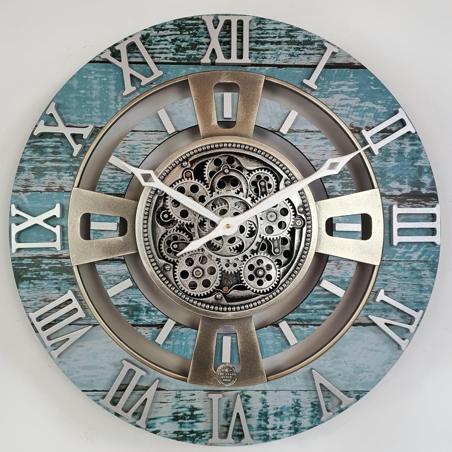 The Gears Clock Real Moving Gear Wall Clock England Line (Aqua Green, 24 inches (60 cm))