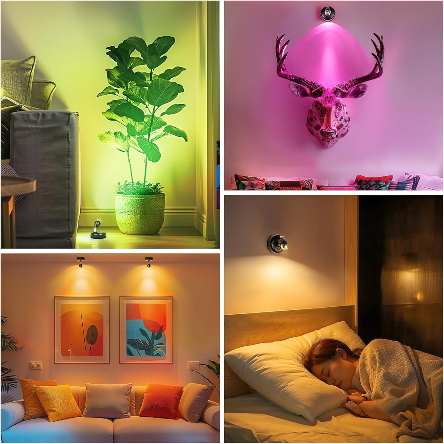 Wireless RGBW Spot Lights Indoor Decor, 4 Pack Floor Uplighting Indoor, 13 Color Changing Tree Light, Picture Light with Remote and Timer, Accent Lights for Plant Christmas Holiday Party