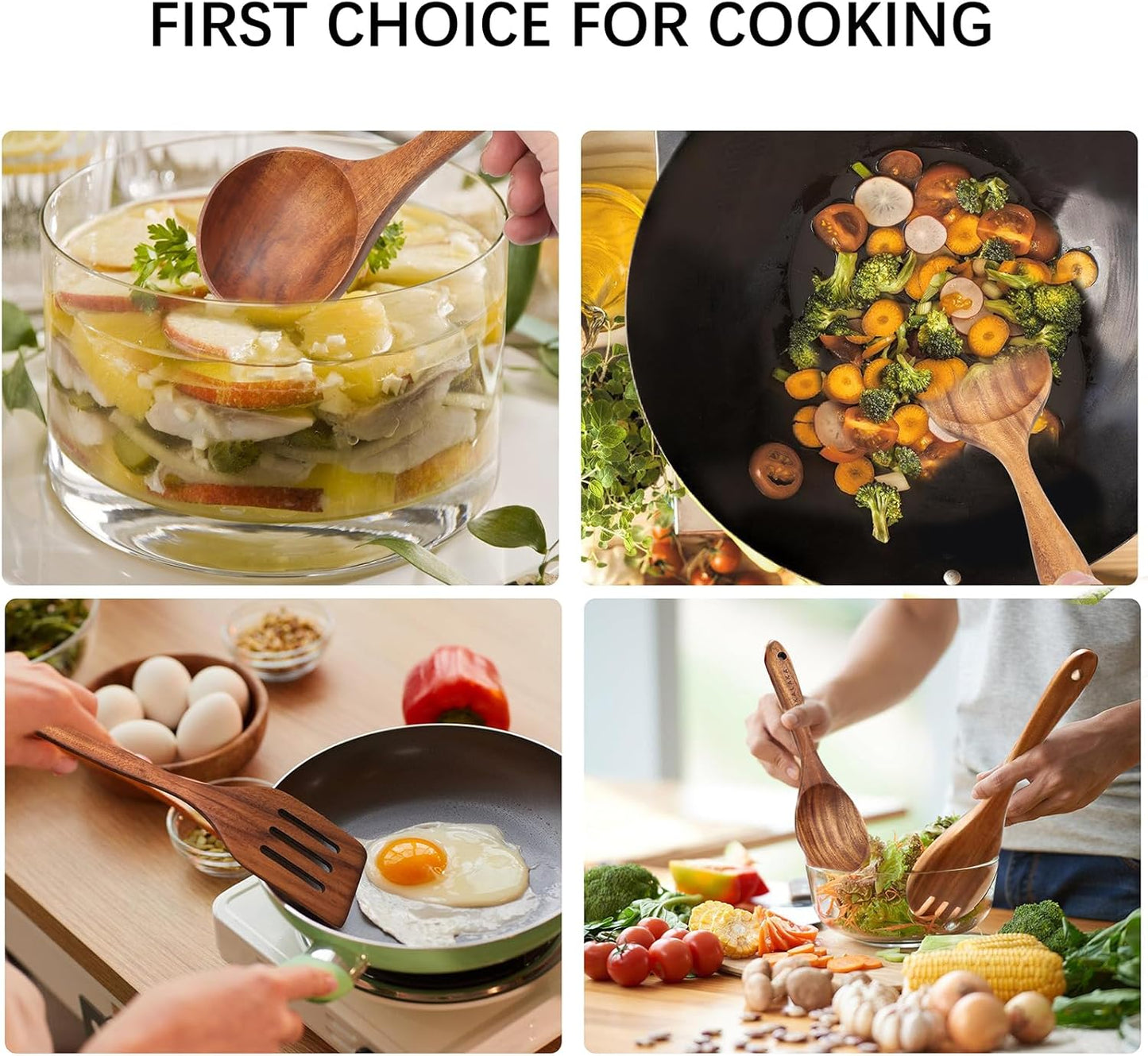 Wooden Spoons for Cooking,10 Pcs Natural Teak Wooden Cooking Utensils Wooden Kitchen Utensils Set Wooden Utensils for Cooking Wooden Spatulas for Cooking