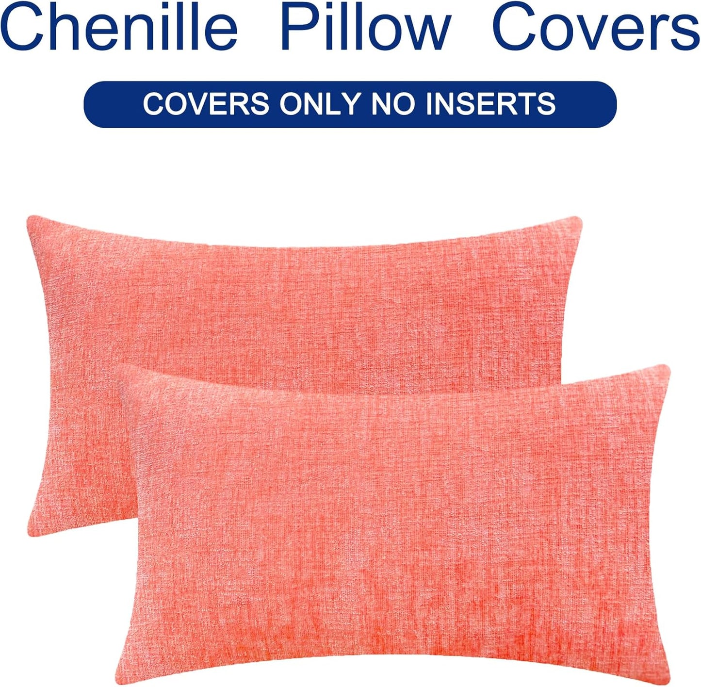 CaliTime Throw Pillow Covers Decorative 16 X 26 Inches Pack of 2 Cozy Chenille Cushion Cases for Couch Sofa Bed Living Room Home Living Coral