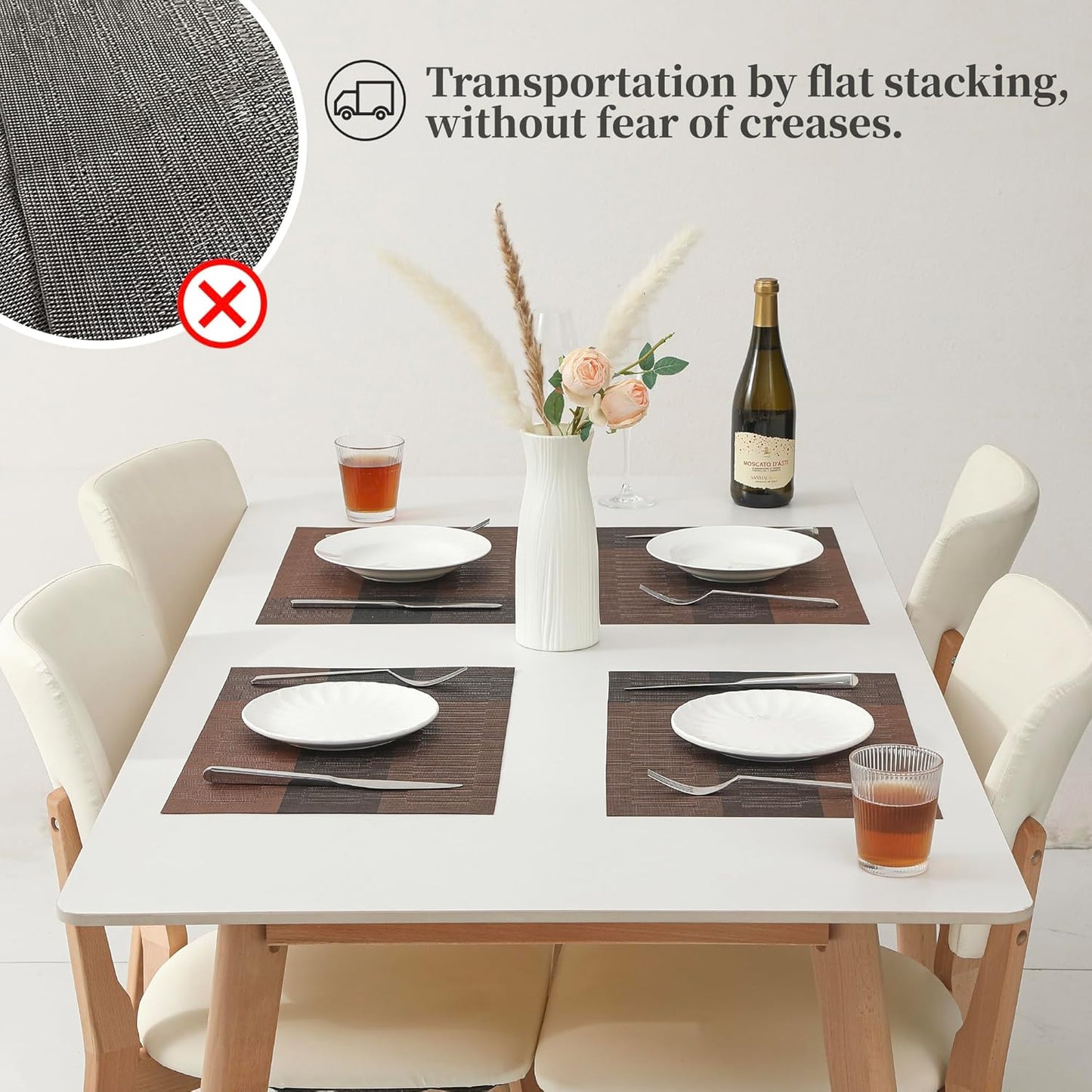 Leetaltree Brown with Black Striped Placemats Set of 8 - Heat Resistant Non-Slip Place mats for Dining Table, Washable Durable PVC Vinyl Woven Table Mats(Brown Stripe, 8)