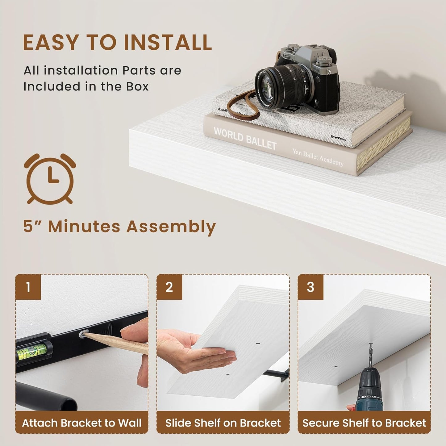 fuqing Floating Shelves for Wall, Bathroom Shelf Wall Mounted for Storage, Shelves with Invisible Bracket for Bedroom, Kitchen, Living Room, Farmhouse Small Book Shelf, 30 Inch Set of 2, White