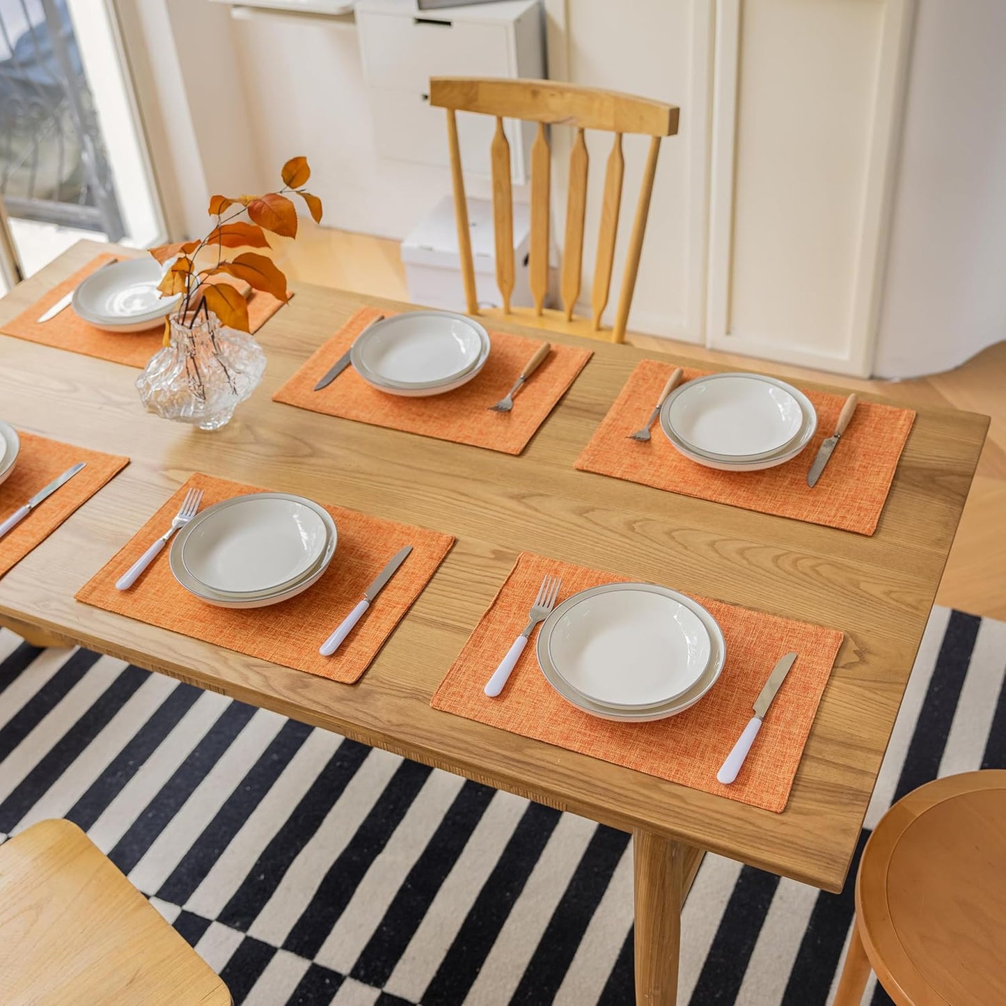 Demetex Orange Placemats Set of 4 Fall Linen Place Mats Decorative Heat Resistant Cloth Table Mats for Party Birthday Thanksgiving Dinner, 13x19 inch, Orange