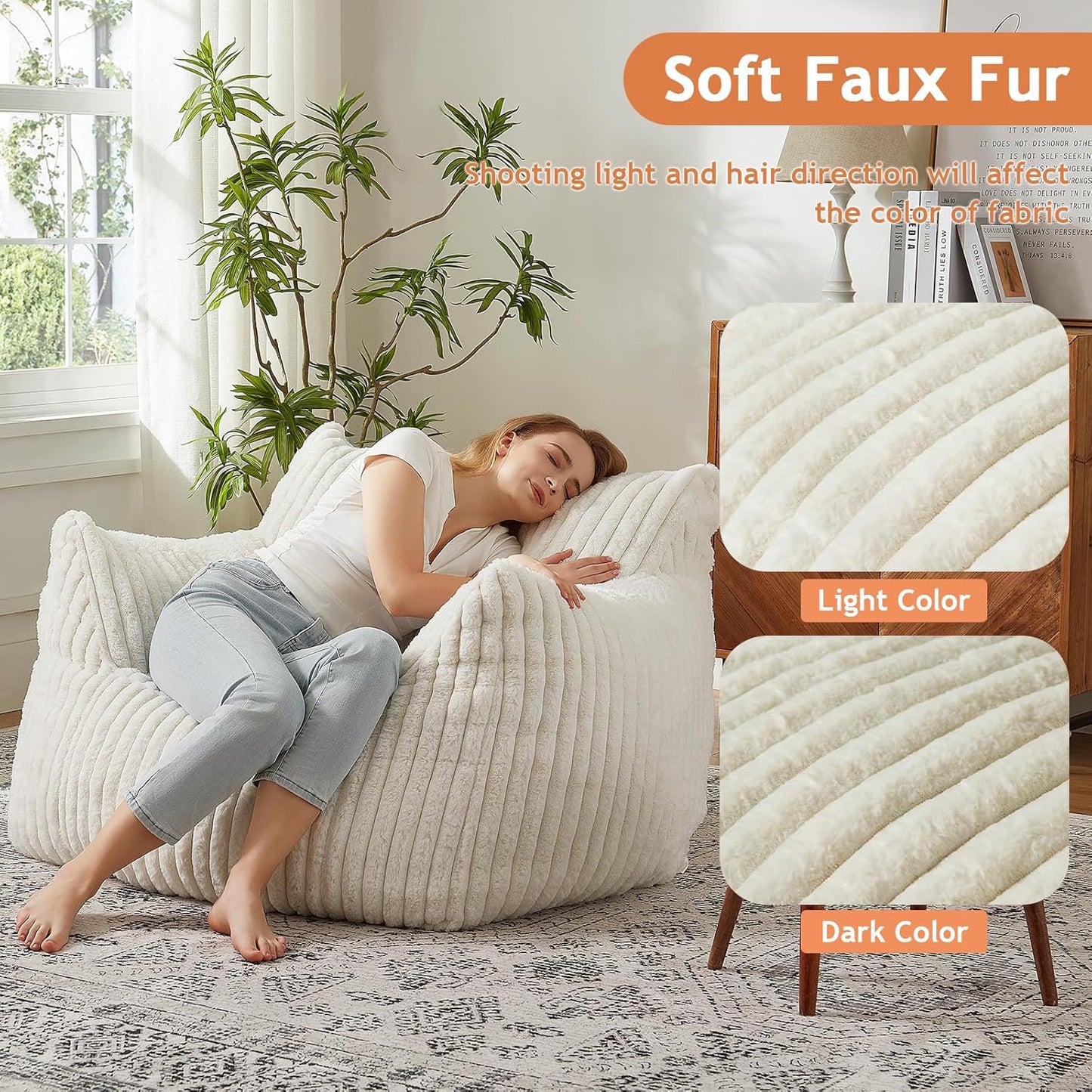 Giant Bean Bag Chairs for Adults with Filling Plush Fluffy Bean Bag Chairs for Teens with Armrests Comfy BeanBag Lazy Couch Sofa Chair for Bedroom Living Room Reading