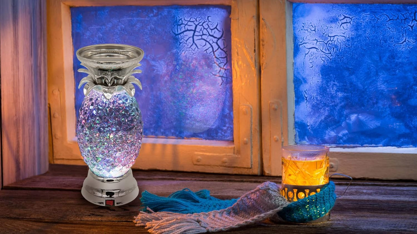 YAKii 9.5" Pineapple LED Color Changing Shine Lamp,Swirling Water Waves Lamp Kid Safe Battery/USB Cable Operated,Table Lamp Candle Holder Table Decoration Silver