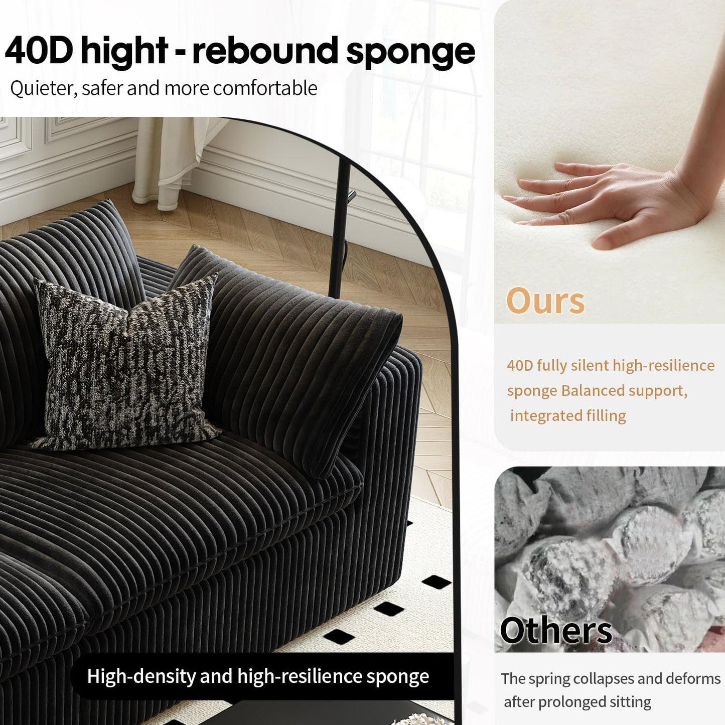 157.5" Cloud Couch Oversized Modular Sectional Sofa for Living Room,Modern Sofa with Deep Seat,U-Shape Boneless Couch with 2 Ottoman,Comfy Upholstered Couches for Apartment, Studio, Office,Black