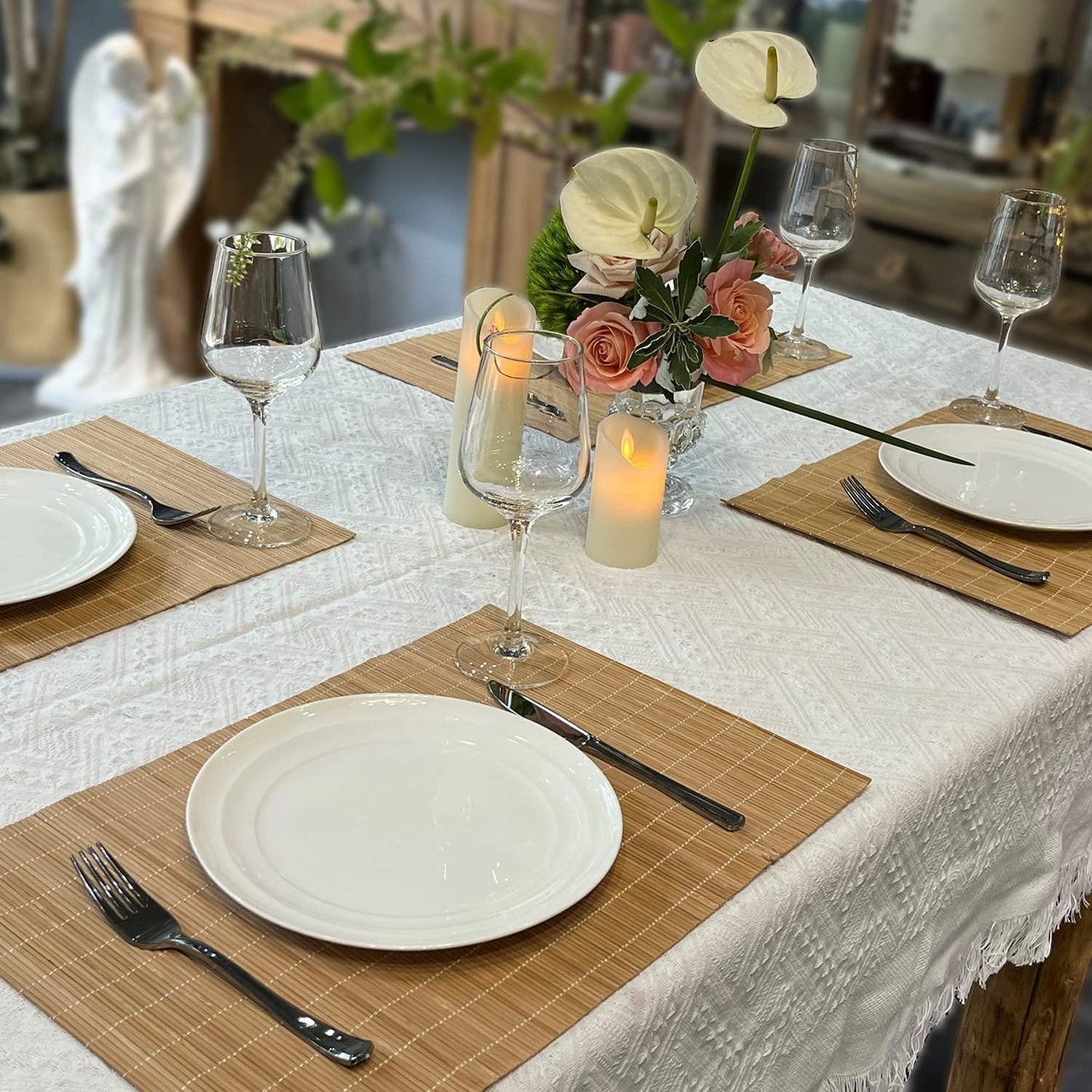 ANDSTAR Set of 6 Bamboo Placemats 17.7X11.8Inch Sushi Rolling Mat Japanese Style Bamboo Mat Natural Place Mats Washable Heat Resistant Table Mats for Dinner Dining Table Wedding Parties(Brown)