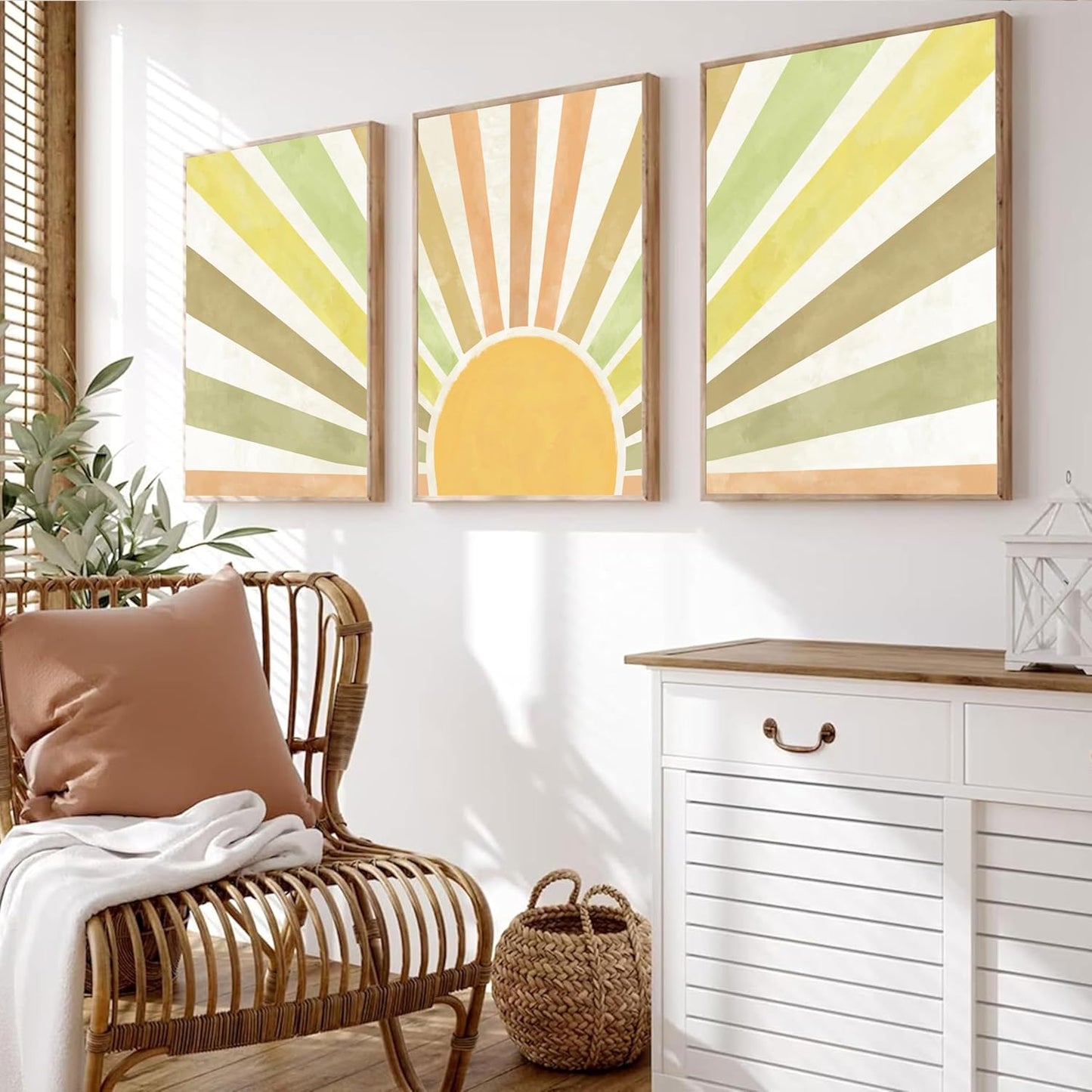 Marllifenney Boho Sun Canvas Wall Art Posters Sun Rising Wall Decor Pictures Sunshine Geometric Line Paintings Prints Home Decor for Living Room Bedroom Office 16x24 Inch Unframed