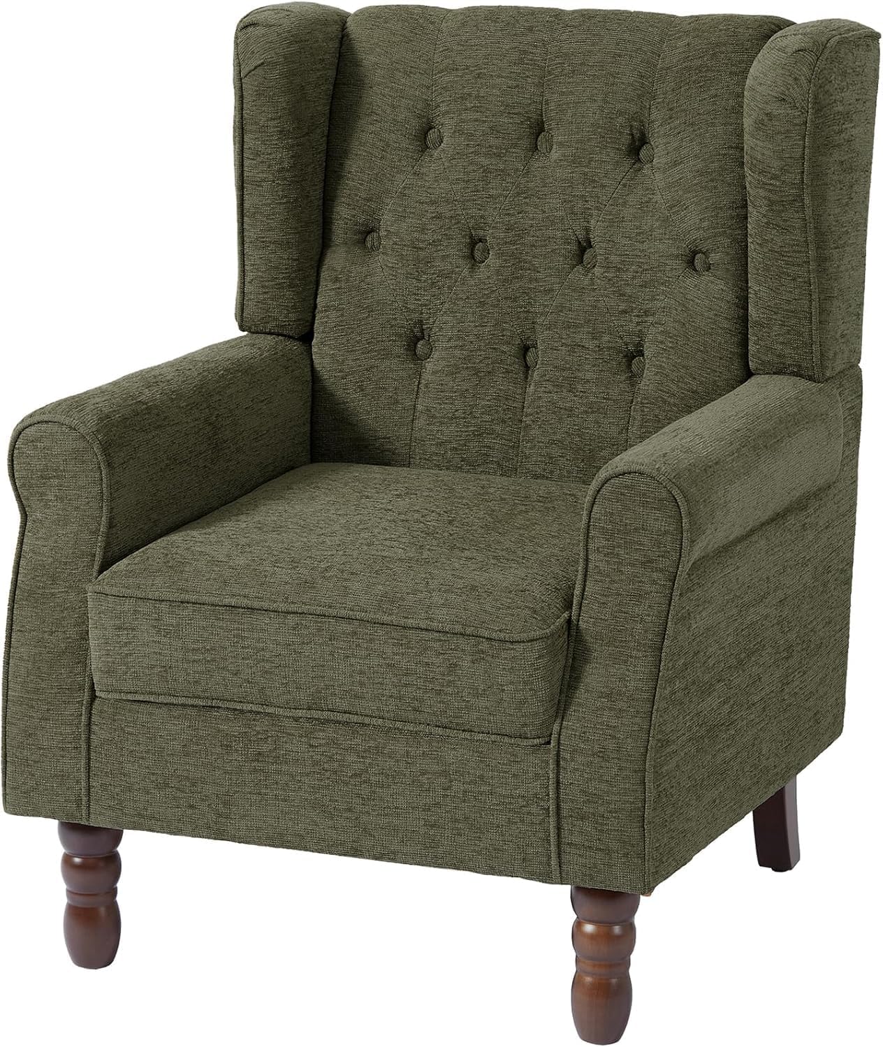 UIXE High Back Accent Chair, Upholstered Armchair in Fabric for Living Room, Retro Wingback Arm Chair Comfy Single Sofa Bedroom Reading Seat with Solid Wood Legs - Green