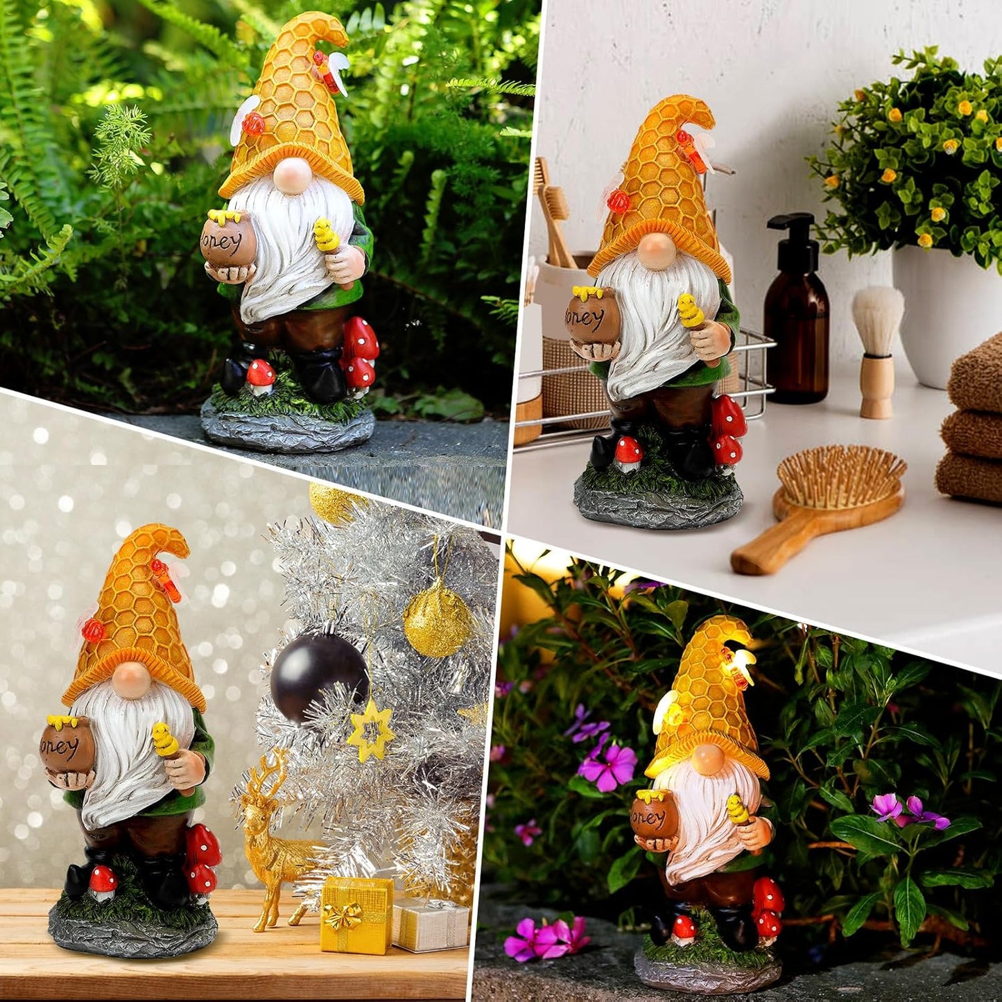 Solar Garden Gnomes Outdoor Statues-11.8‘’Outdoor Garden Decor-LED Outdoor Decor Light-Unique Housewarming Gifts Yard Art Sculptures for Patio Lawn Ornaments