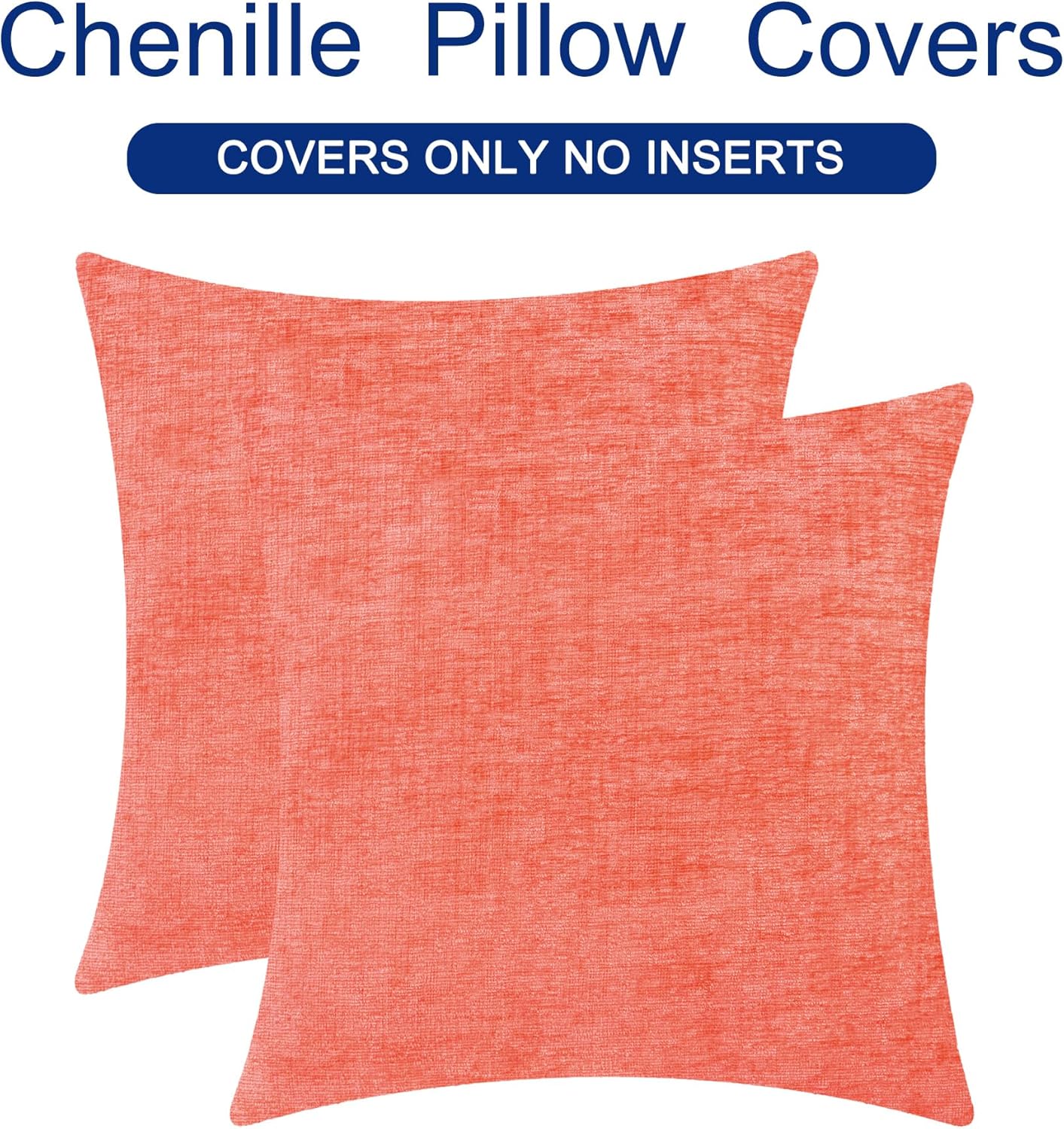 CaliTime Throw Pillow Covers Decorative 20 X 20 Inches Pack of 2 Cozy Chenille Cushion Cases for Couch Sofa Bed Living Room Home Living Coral