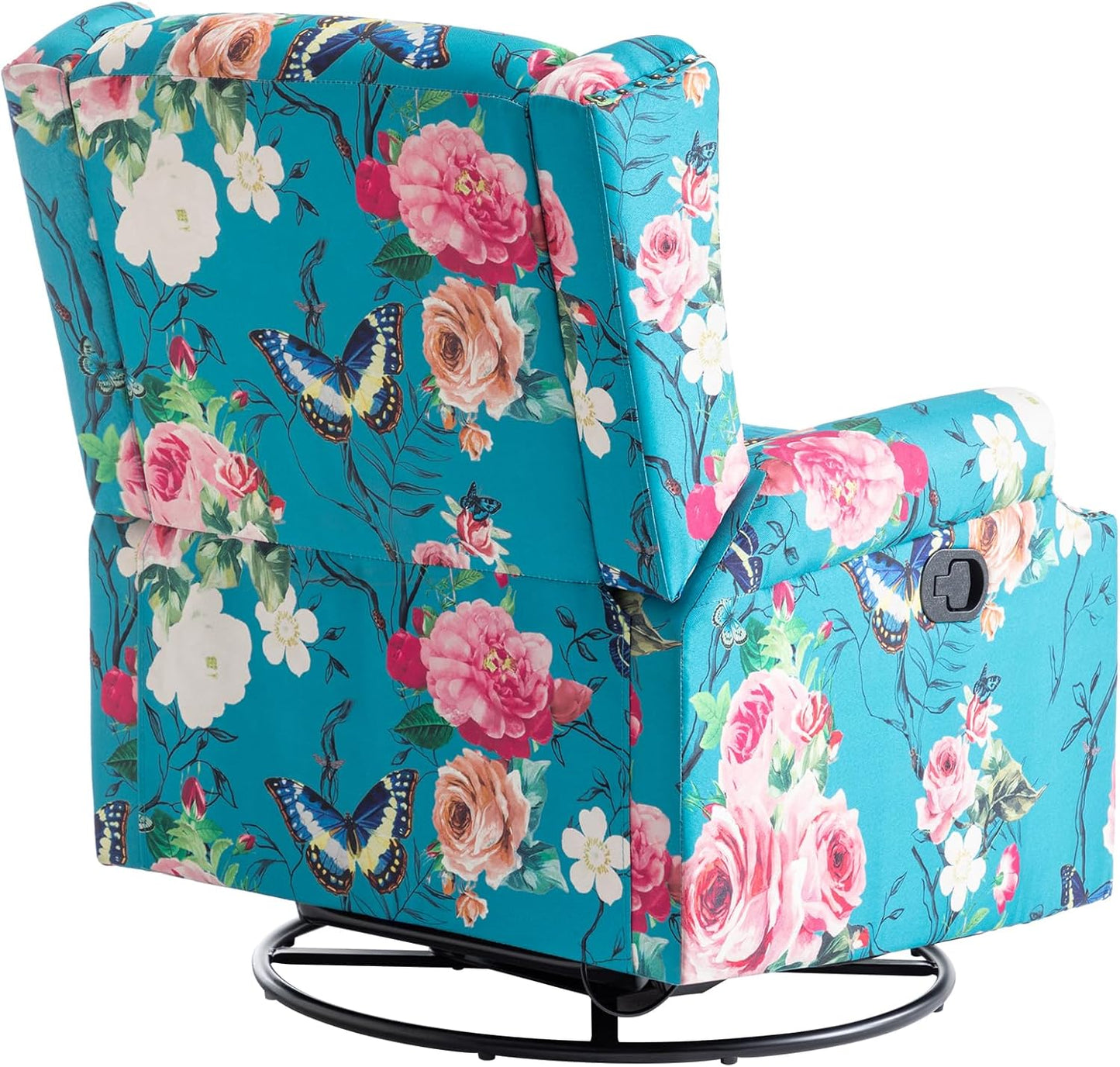 UIXE Swivel Rocker Manual Recliner Chair, Wingback Swivel Glider Fabric Nursery Reclining Sofa Chair, High Back Upholstered Arm Chair for Living Room Bedroom - Peacock Blue