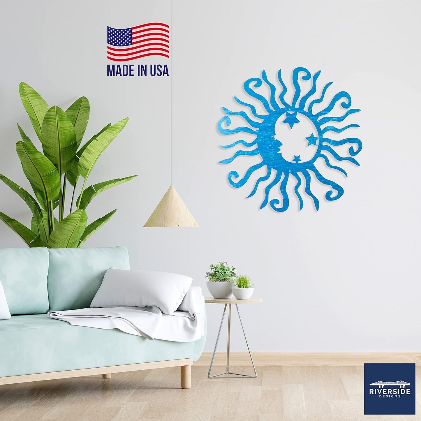 Riverside Designs Wacky Solar Moon Metal Wall Art Steel Outdoor Decor | Heavy-Duty and Waterproof | Made in USA (Teal, 30L x 30W)