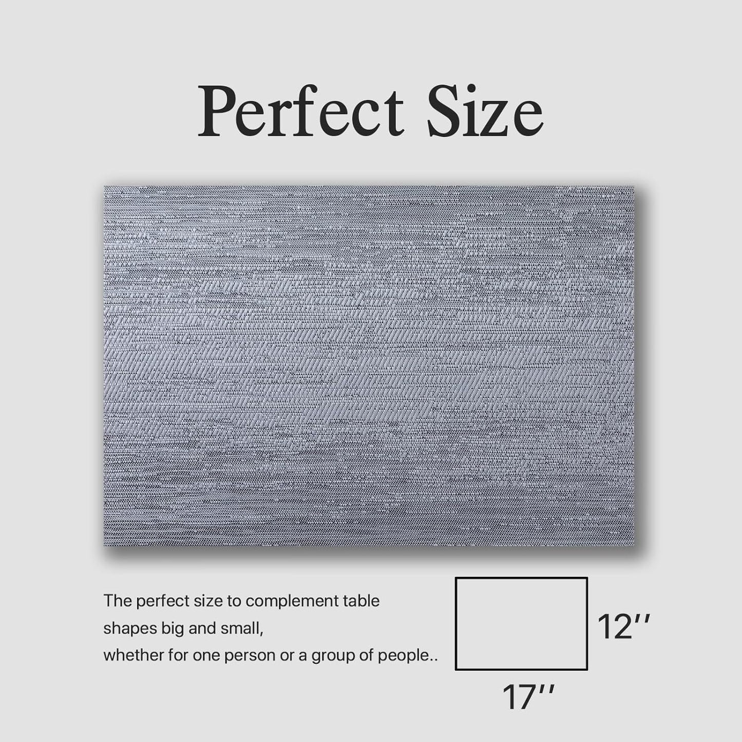 Placemats Set of 6 - Easy Clean Woven Vinyl Placemat for Dining Table, Indoor/Outdoor Place Mats, Washable PVC Table Mats(Gray)