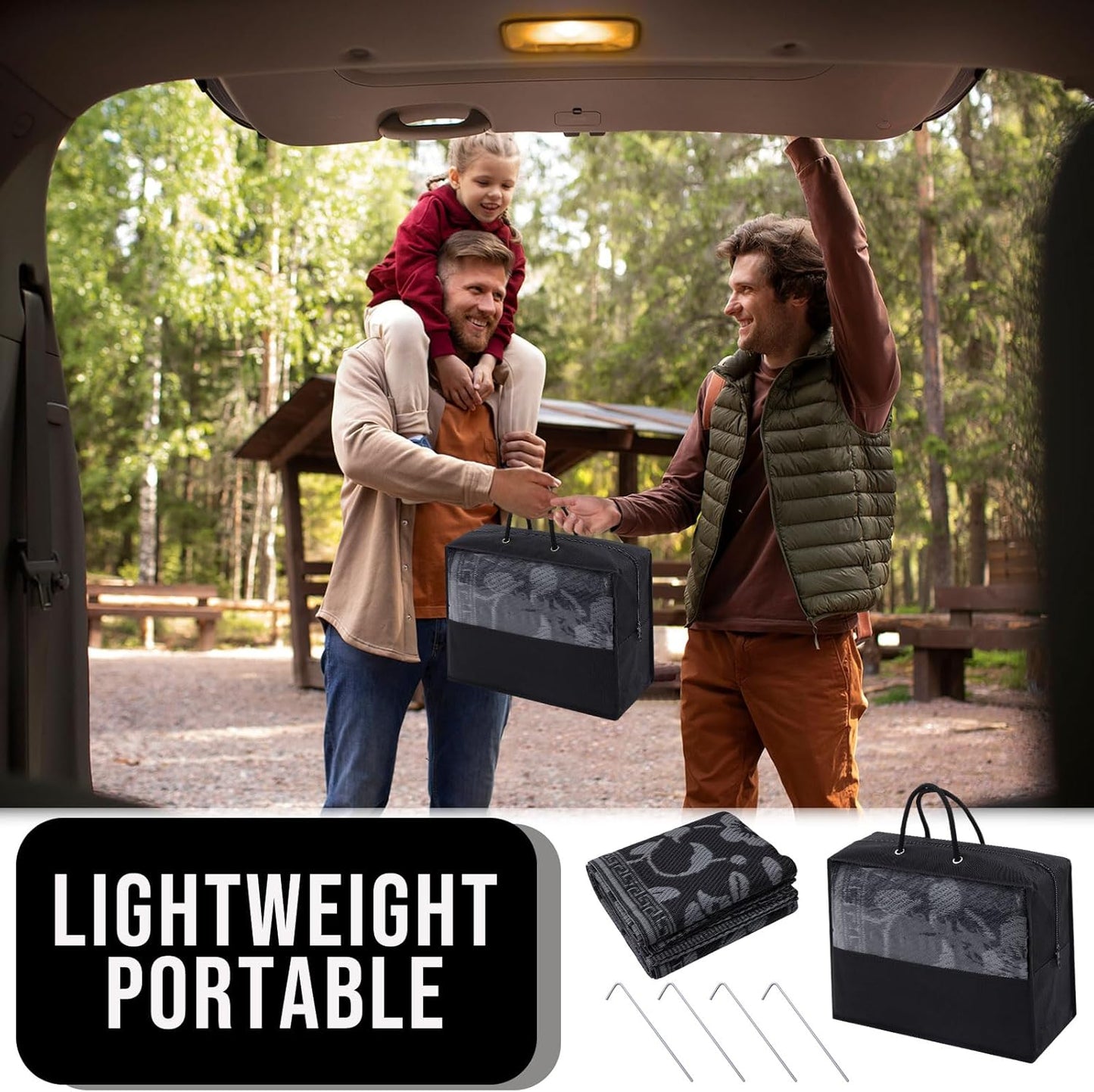 OLANLY Waterproof Outdoor Rug 8x10 ft, Outdoor Plastic Straw Rug with Flower Pattern, Reversible RV Mat for Patio, Camping, Balcony, Deck, Backyard, Black & Grey