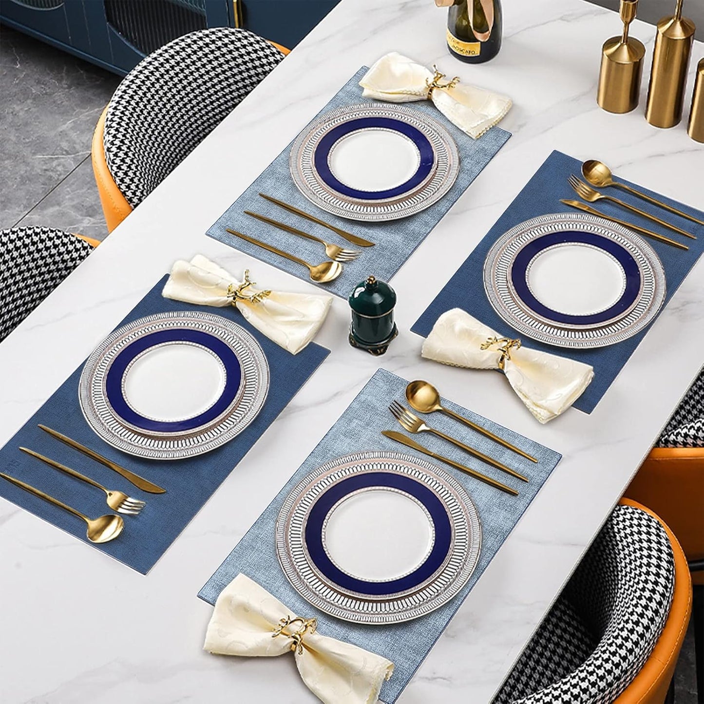 SUEH DESIGN Leather Placemats Set of 6 Reversible Table Mats Heat Resistant Waterproof No-Slip Place Mats for Dining Table Kitchen Parties