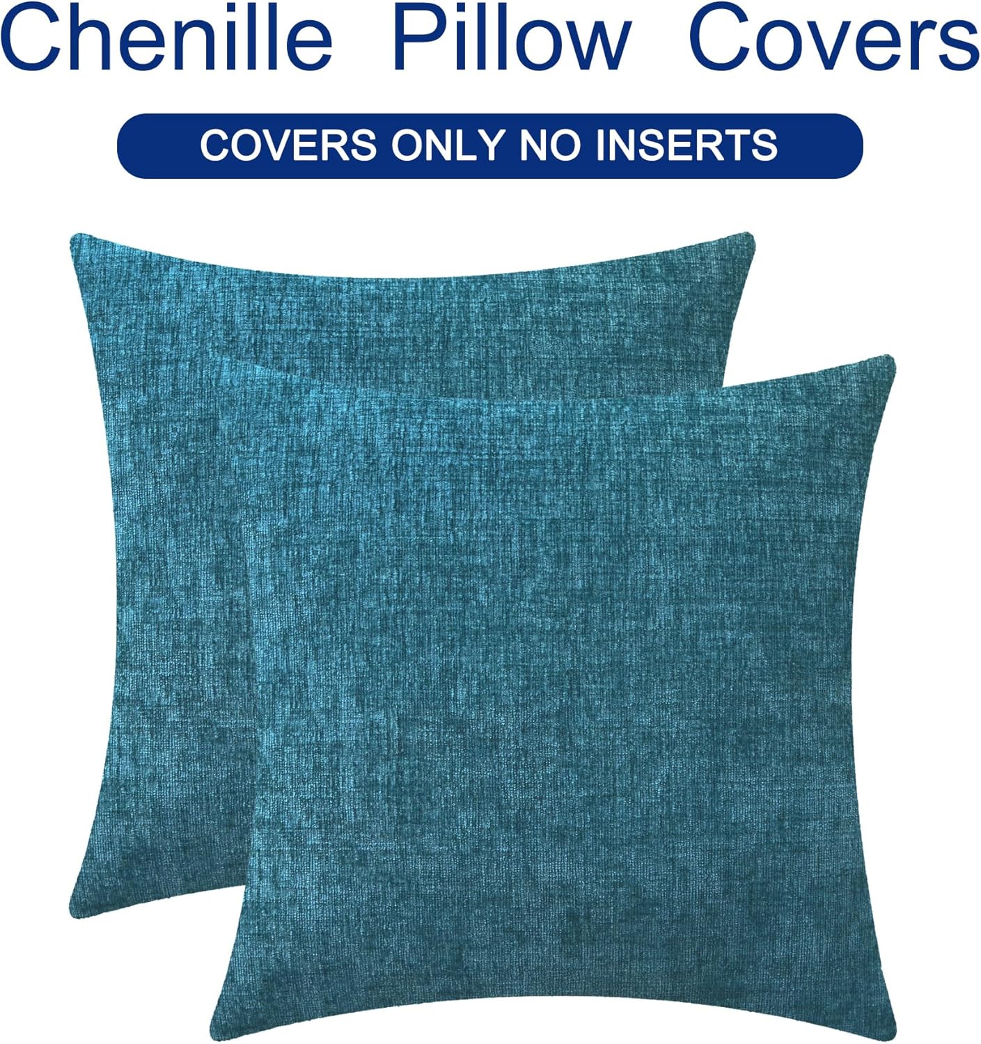 CaliTime Throw Pillow Covers Decorative 20 X 20 Inches Pack of 2 Cozy Chenille Cushion Case for Couch Sofa Bed Living Room Home Ocean Blue