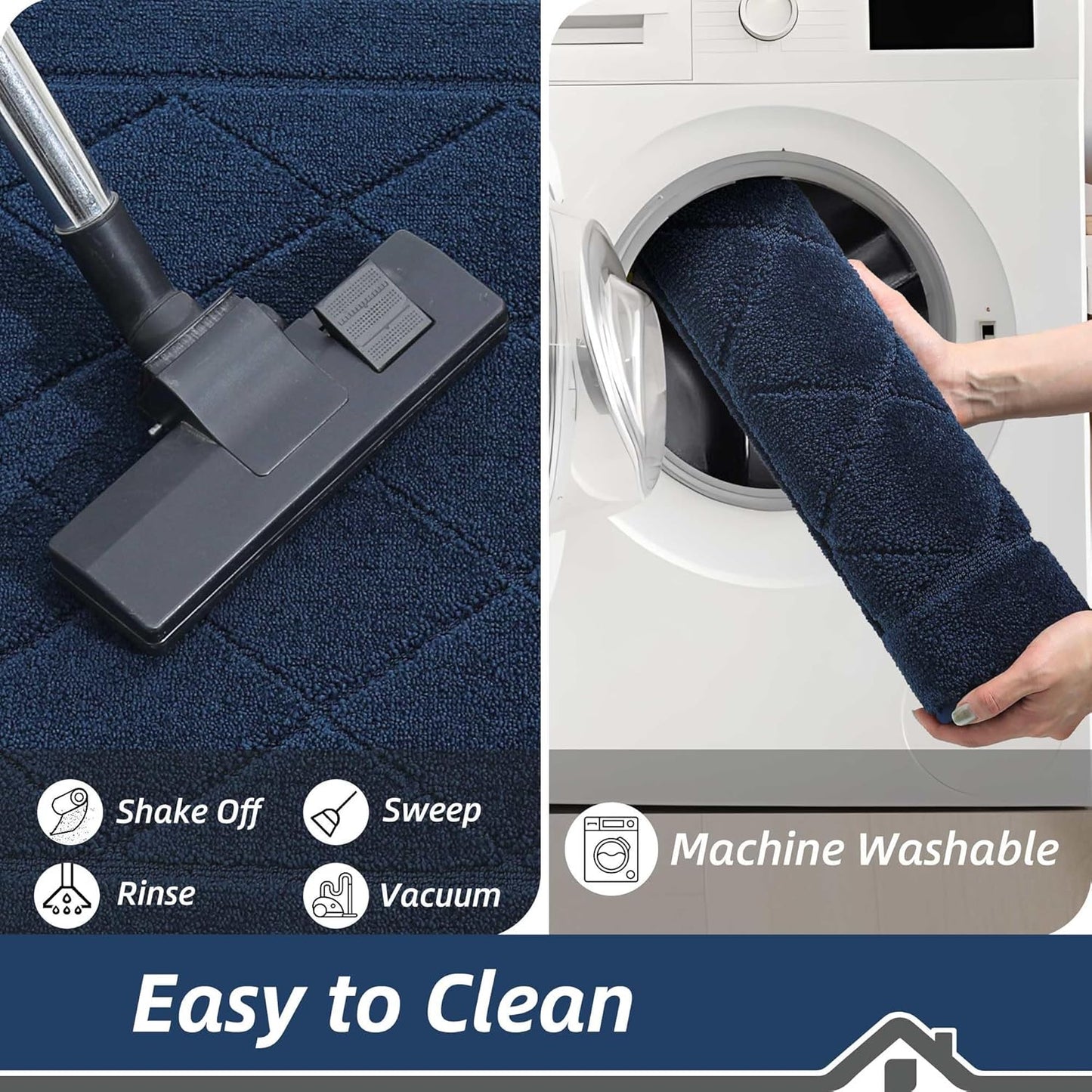 BEQHAUSE Dirt Trapper Door Mat 24" x 60", Doormat Non-Slip Entryway Rugs Washable, Dog Door Mat Stain Resistant and Absorbent Welcome Floor Mat for Front Back Door, Muddy Wet Shoes & Paws, Navy Blue