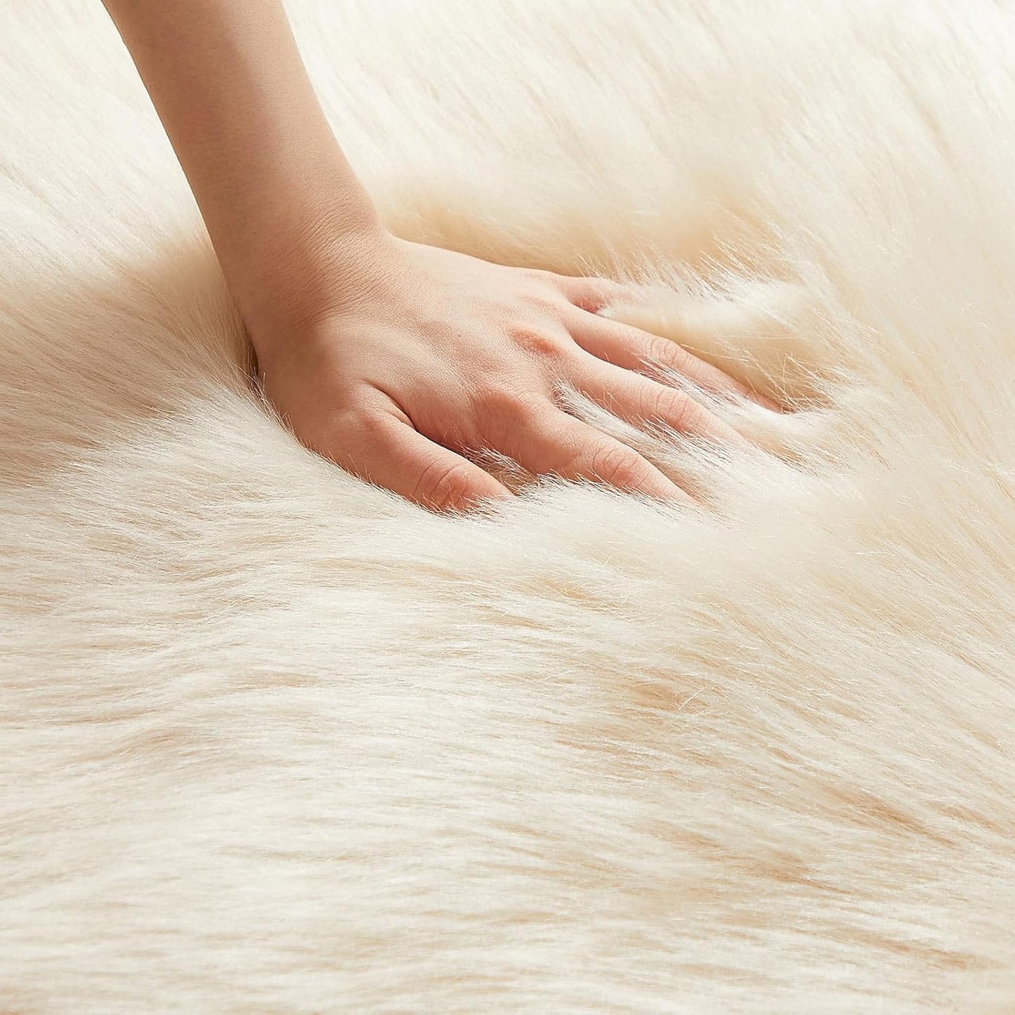 AMTOVO Faux Fur Rug, Beige Ultra Soft Fluffy Shag Sheepskin Rug, 2 x 6 ft Runner Area Rugs for Bedroom Sofa Throw Cushion Room Decor, Rectangle