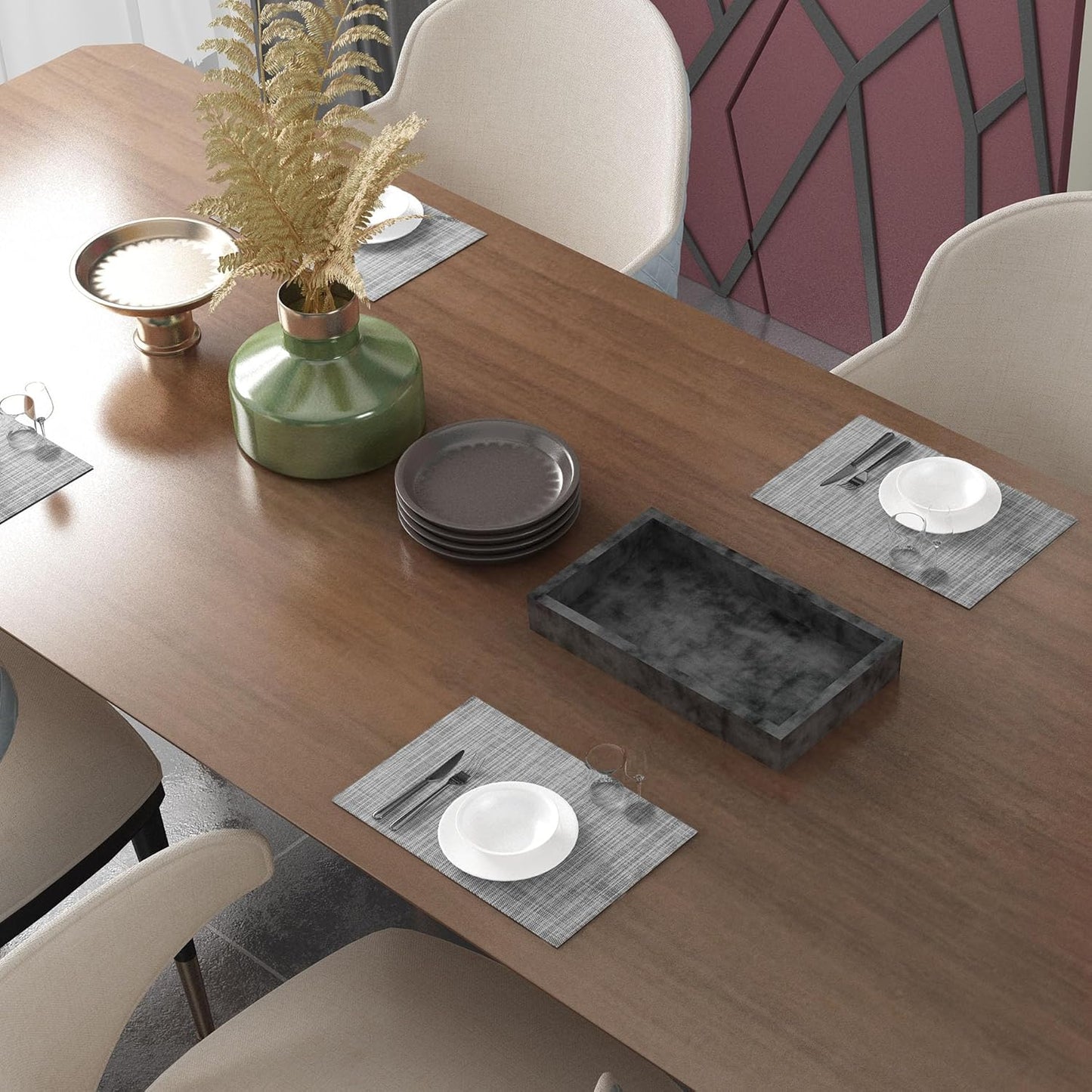 CADONO Placemats Set of 4 Washable Indoor/Outdoor Vinyl Place Mats for Dining Table Durable Non-Slip Heat Resistant PVC Weave Table Mats(Gray)