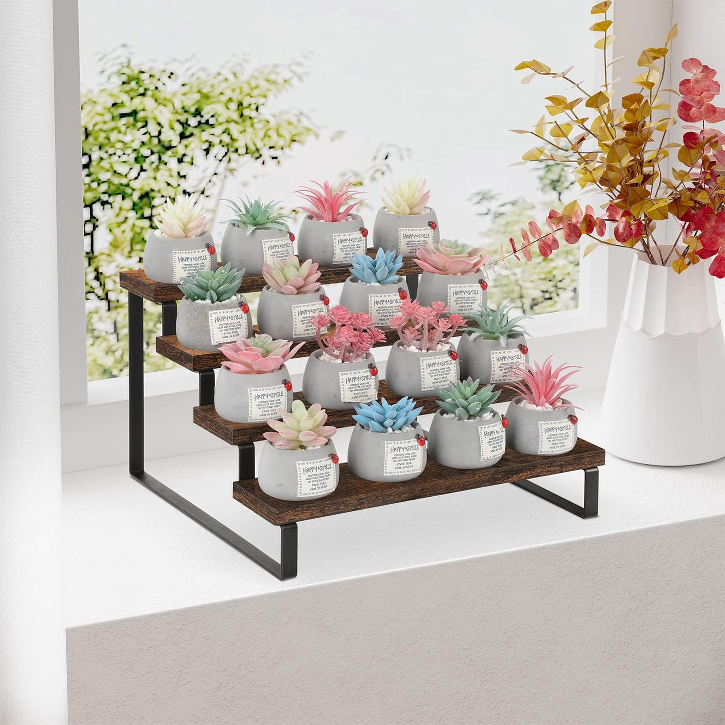 YINMIT Wooden Display Riser Stand, Tiered Perfume and Cologne Organizer Stand, 4 Tier Spice Rack Organizer, Rustic Display Shelf for Candles (4 Tier)