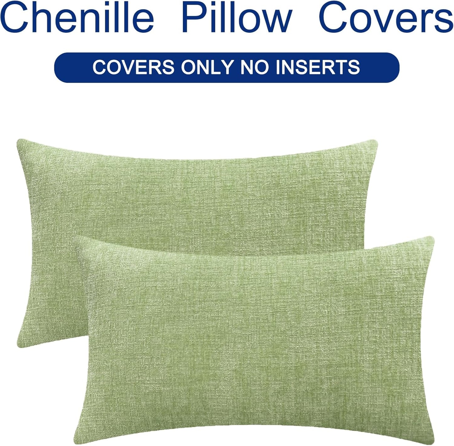 CaliTime Throw Pillow Covers Decorative 12 X 20 Inches Pack of 2 Cozy Chenille Cushion Cases for Couch Sofa Bed Living Room Home Sage Green
