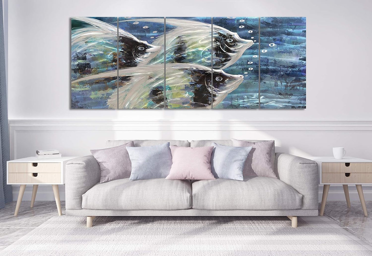 Yihui Arts Abstract Fish Metal Wall Art 3D Coastal Pictures On Aluminum For Bedroom Decoration