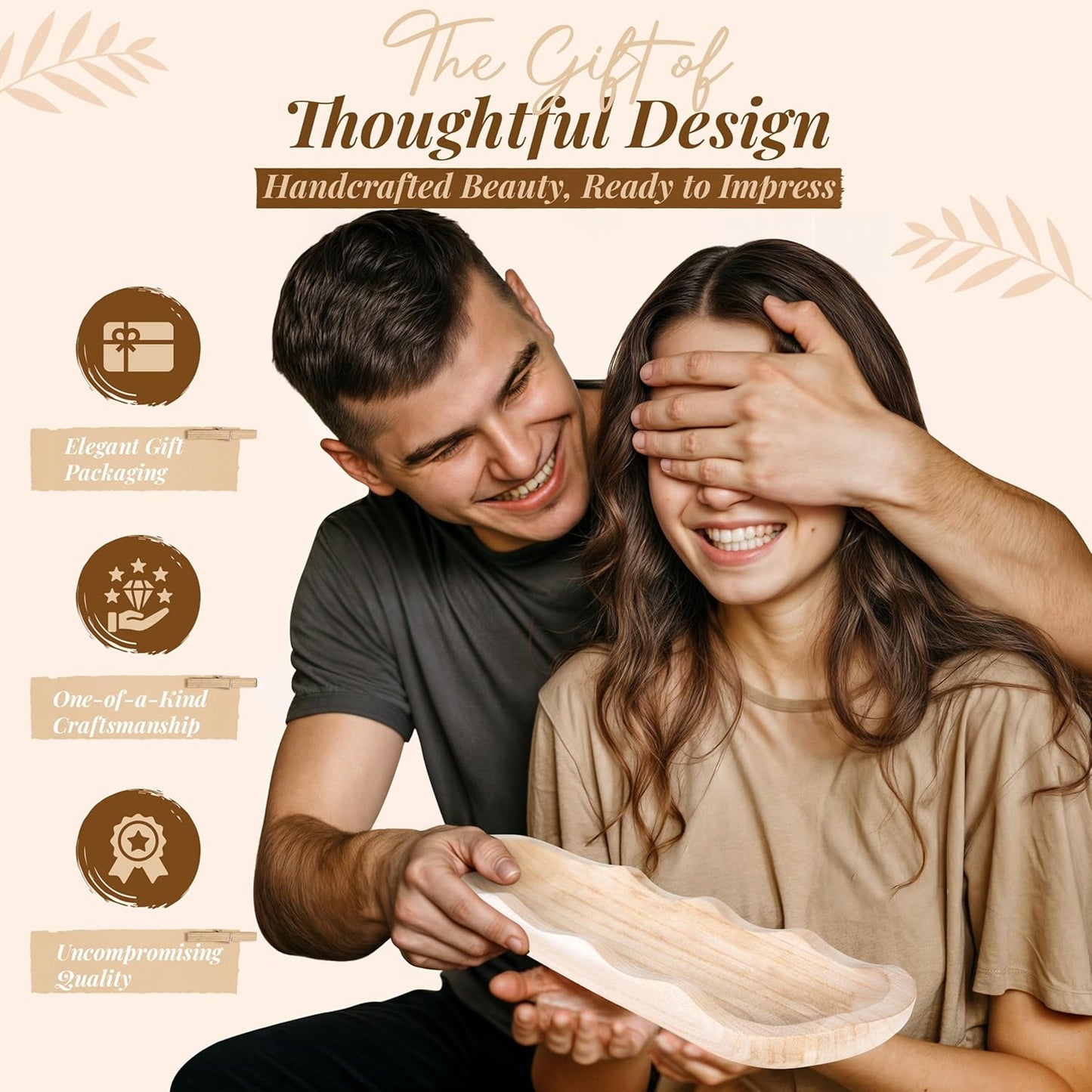 Wavy Edge Wooden Dough Bowl for Decor 16"L Lightweight Paulownia Wood Hand Carved Decorative Wooden Farmhouse Fruit Bowl Handmade, Home Decoration Centerpiece, Table Display Bowl