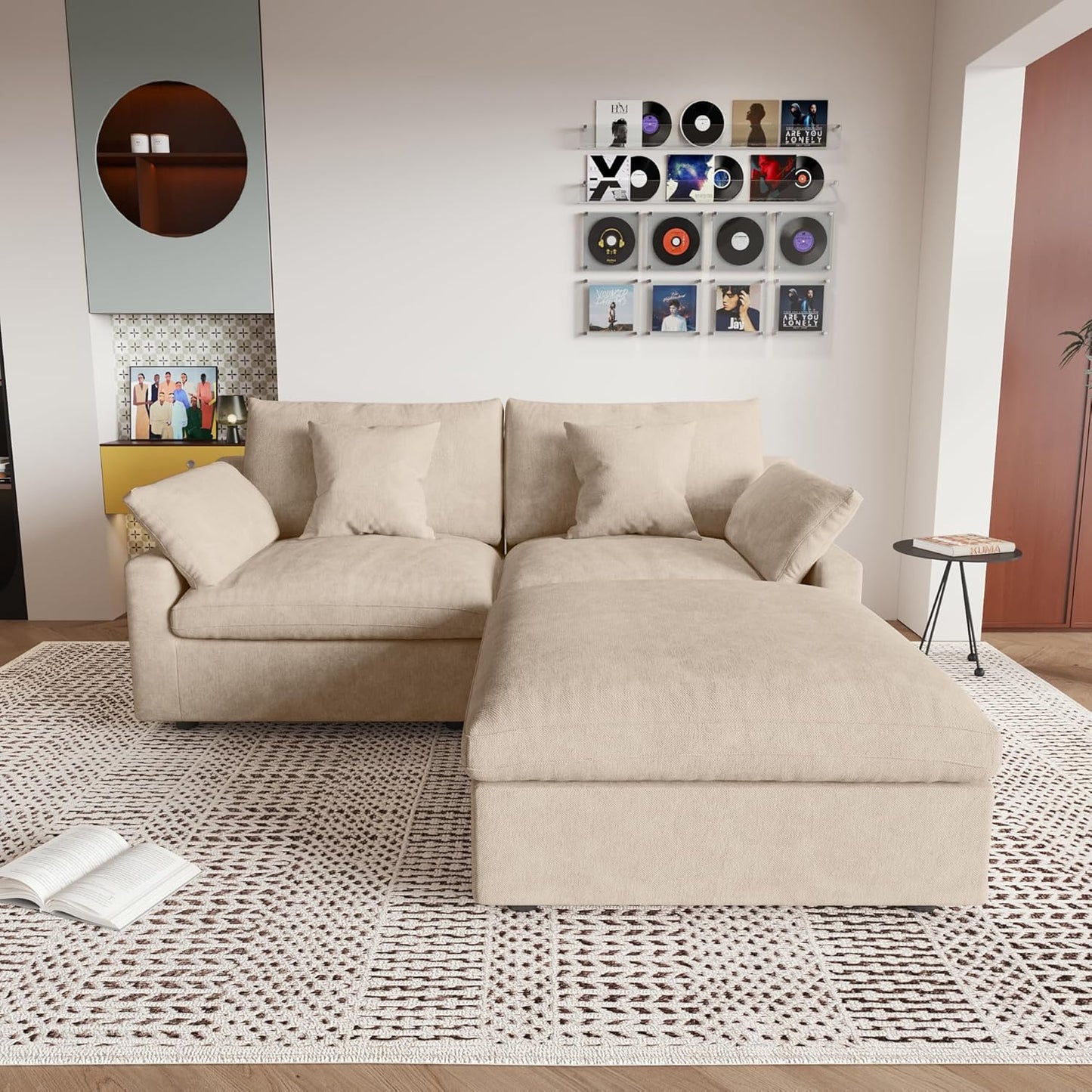 JACH Sectional Couches for Living Room, Cloud Sectional Couch with Deep Seat, Love Seat Modular Sofa with Chaise Ottoman, Covers Removeable & Washable, Sofas Furniture for Living Room, Khaki