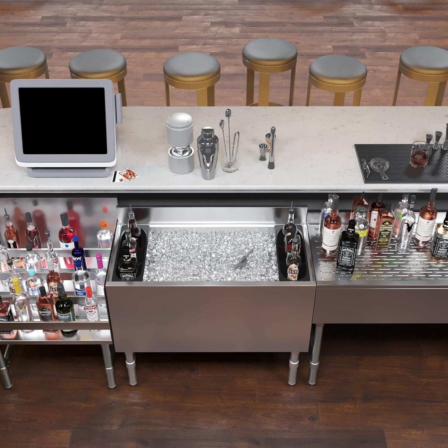 AmGood 18.5 in. x 36 in. Underbar Ice Bin with Sliding Lid | NSF | Stainless Steel Ice Chest with Sliding Lid