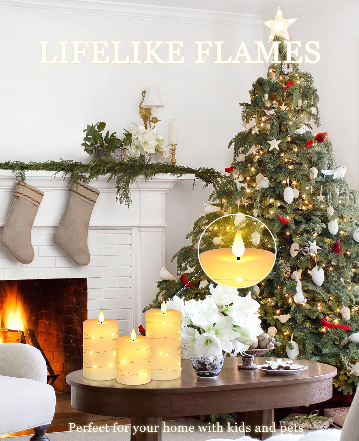 Flameless Candles With Remote, Battery Operated Candles LED Candles with string lights Flickering Candles with Timer, 4‘’ 5‘’ 6‘’ Candle For Seasonal and Festival Celebration’s Candles set of 3