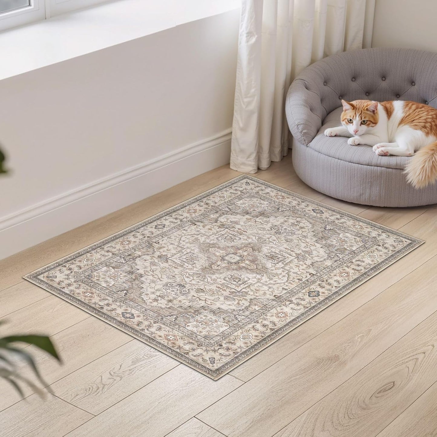 Washable Area Rugs for Living Room -2x3 Neutral Vintage Distressed Floral Farmhouse Boho Large Soft Floor Rug Indoor Non Slip Carpet for Bedroom Dining Room Office - Brown/Multi