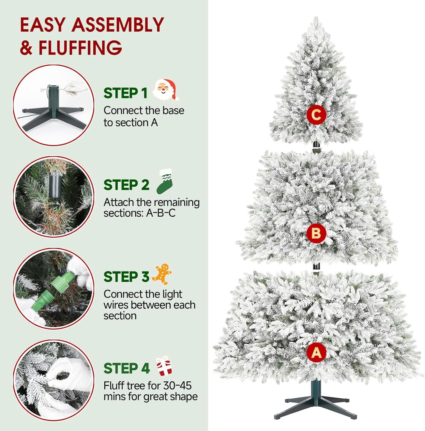 7.5ft Pre-Lit Snow Flocked Rotating Christmas Tree with 470 Multi-Color LED Lights, 1470 PE & PVC Tips - Realistic Artificial Tree for Holiday Decor